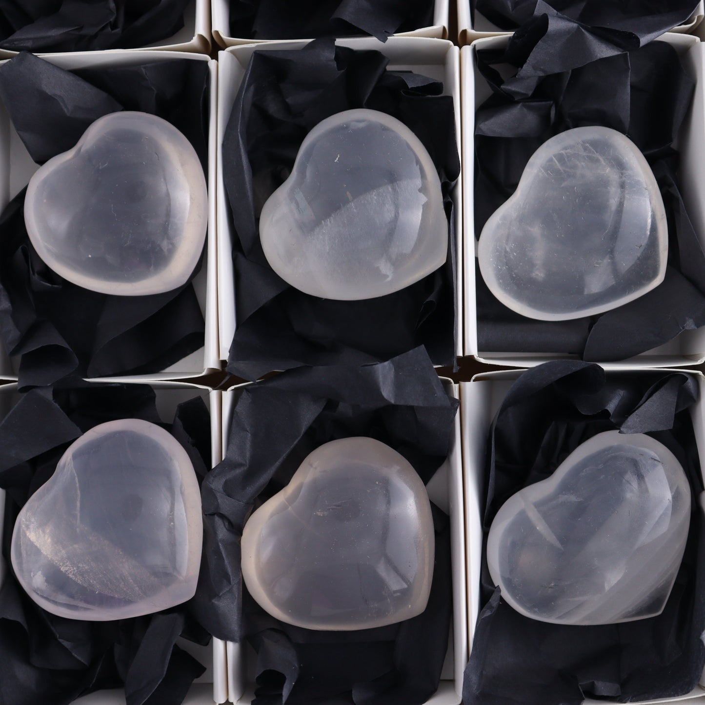 Girasol Quartz Hearts Set of 9 - Expert Wholesale and Supplier of Wholesale Crystals & Bulk Gemstones, ["Girasol","Girasol Quartz","Hearts","Quartz"]