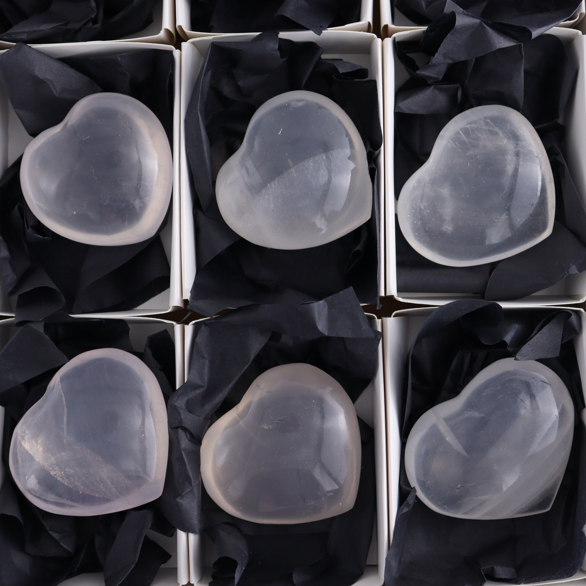 Girasol Quartz Hearts Set of 9 - Expert Wholesale and Supplier of Wholesale Crystals & Bulk Gemstones, ["Girasol","Girasol Quartz","Hearts","Quartz"]