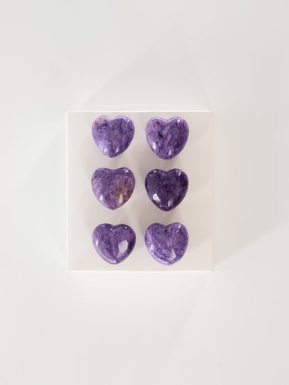 Charoite Hearts Set of 6 - Expert Supplier of Wholesale Crystals & Bulk Gemstones