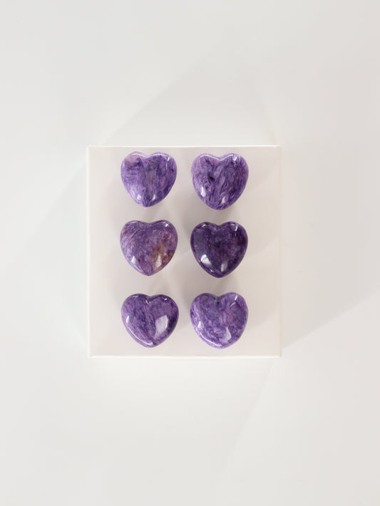 Charoite Hearts Set of 6 - Expert Supplier of Wholesale Crystals & Bulk Gemstones