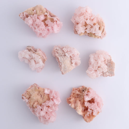 Halite and Halite on Trona from Owens Lake Set of 7 - Expert Wholesale and Supplier of Wholesale Crystals & Bulk Gemstones, ["California","Flats","Halite","halite on trona","Pink Halite","United States"]