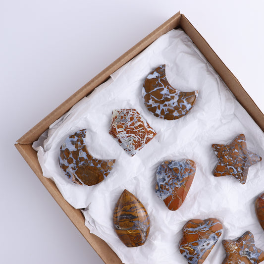 Brecciated Jasper Moons, Stars, Towers, Clouds, and Flames Set of 10