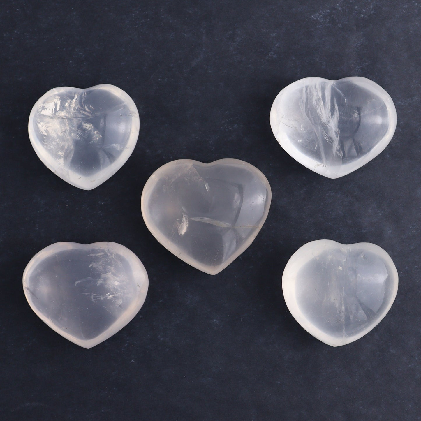 Girasol Quartz Hearts Set of 9 - Expert Wholesale and Supplier of Wholesale Crystals & Bulk Gemstones, ["Girasol","Girasol Quartz","Hearts","Quartz"]