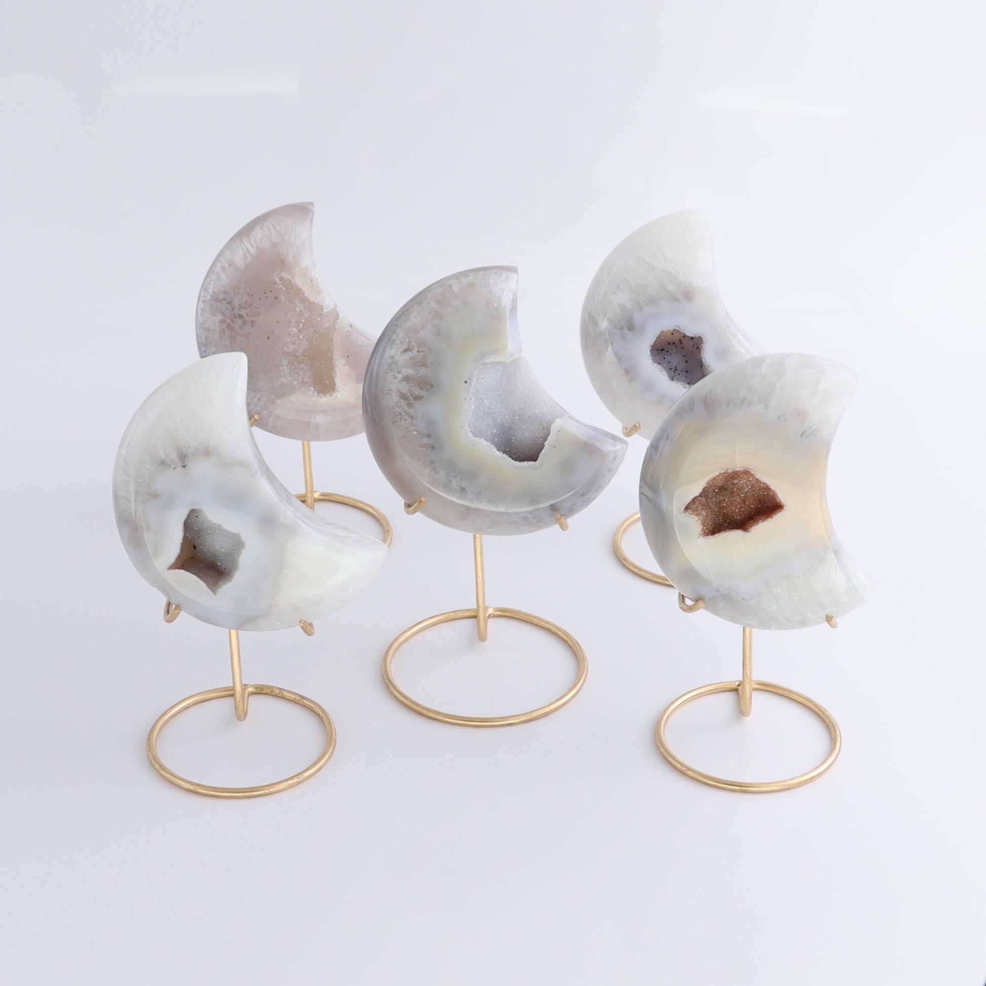 Agate Moons with Stand Set of 5 - Expert Wholesale and Supplier of Wholesale Crystals & Bulk Gemstones, ["Agate","Brazil","moons"]