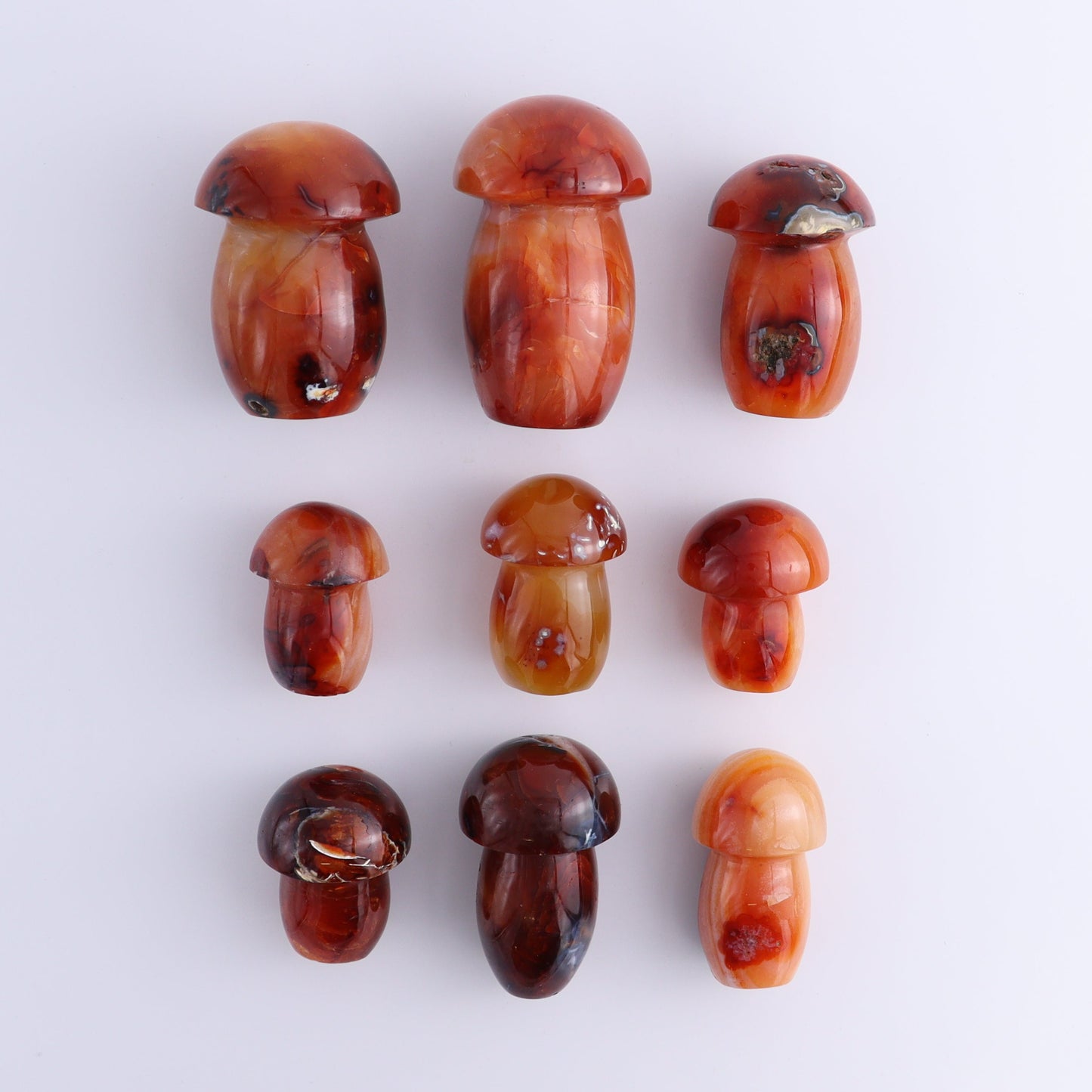 Carnelian Mushrooms Set of 9 - Expert Wholesale and Supplier of Wholesale Crystals & Bulk Gemstones, ["carnelian","Madagascar","Mushrooms"]