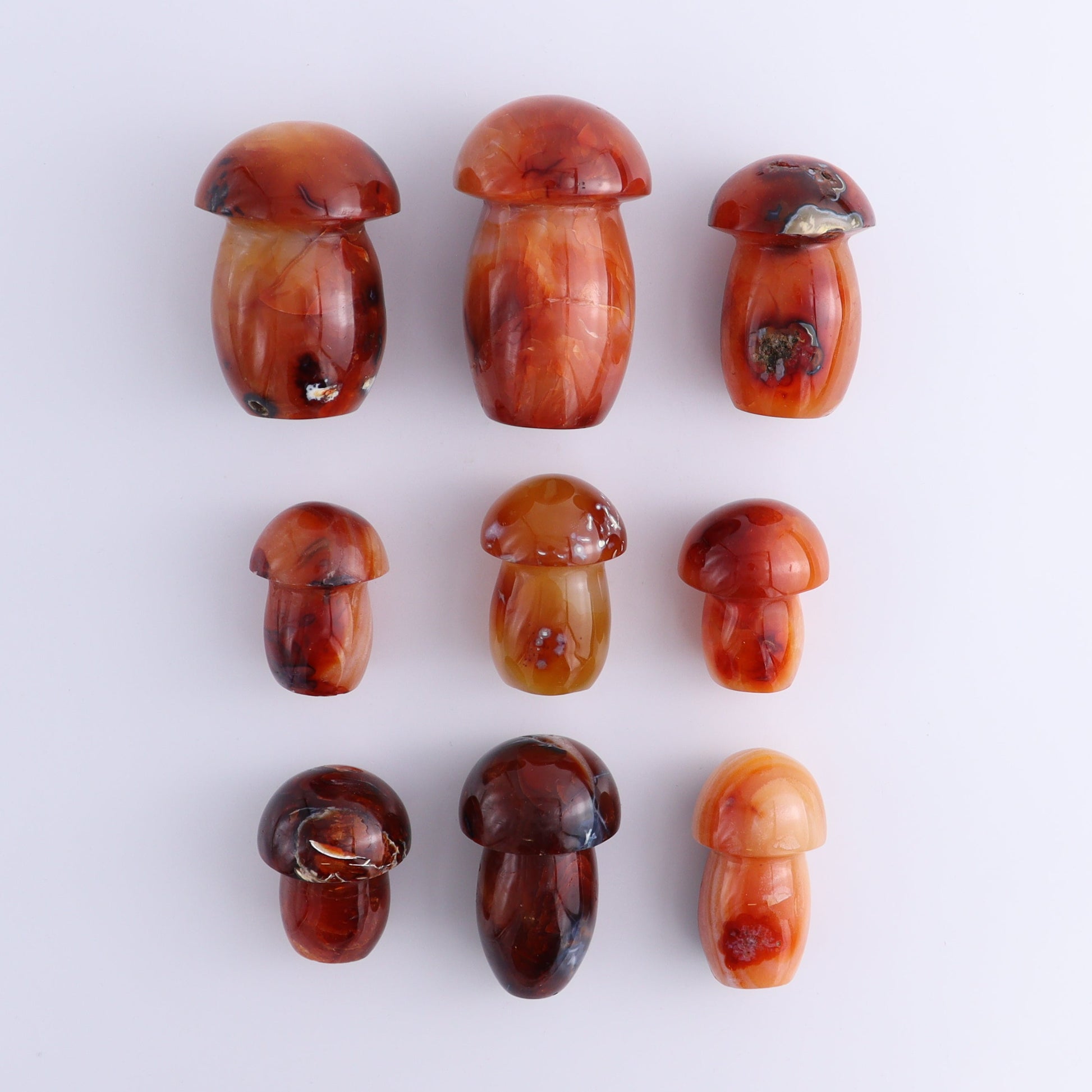 Carnelian Mushrooms Set of 9 - Expert Wholesale and Supplier of Wholesale Crystals & Bulk Gemstones, ["carnelian","Madagascar","Mushrooms"]