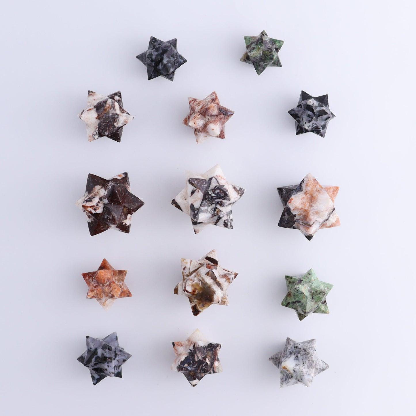 Mixed Stones Stars Set of 14 - Expert Wholesale and Supplier of Wholesale Crystals & Bulk Gemstones, ["jasper","Quartz","Rose Quartz","stars"]