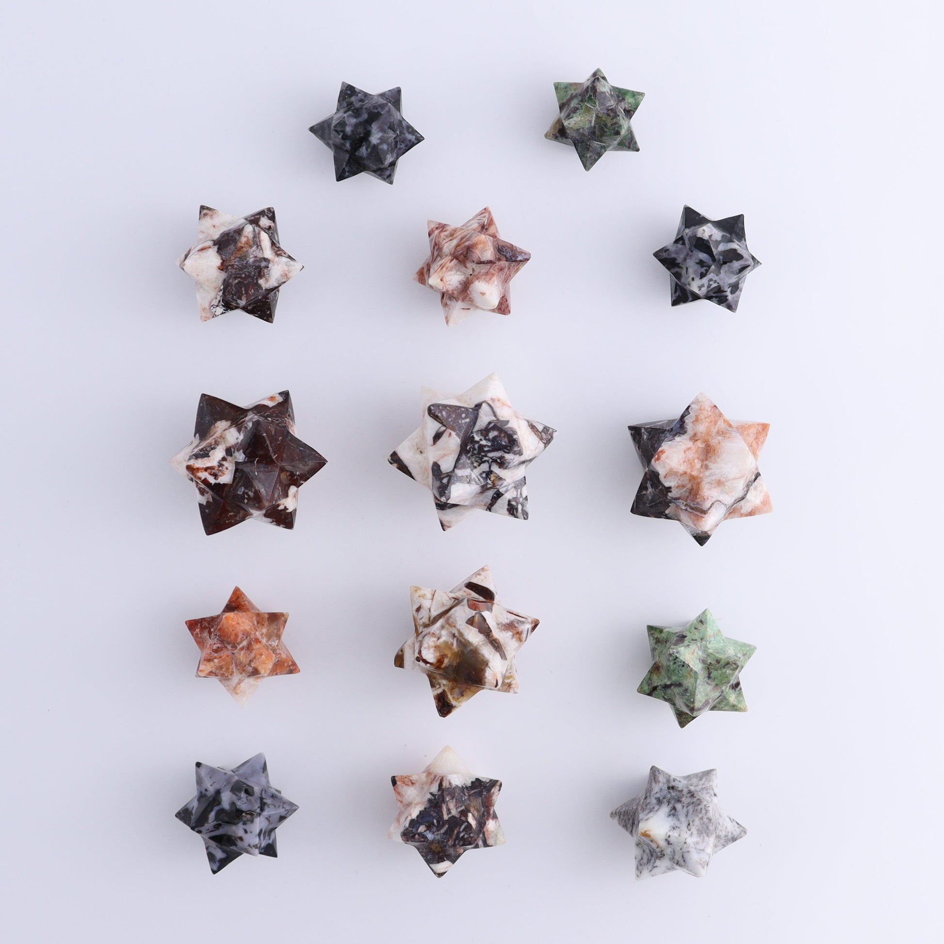 Mixed Stones Stars Set of 14 - Expert Wholesale and Supplier of Wholesale Crystals & Bulk Gemstones, ["jasper","Quartz","Rose Quartz","stars"]