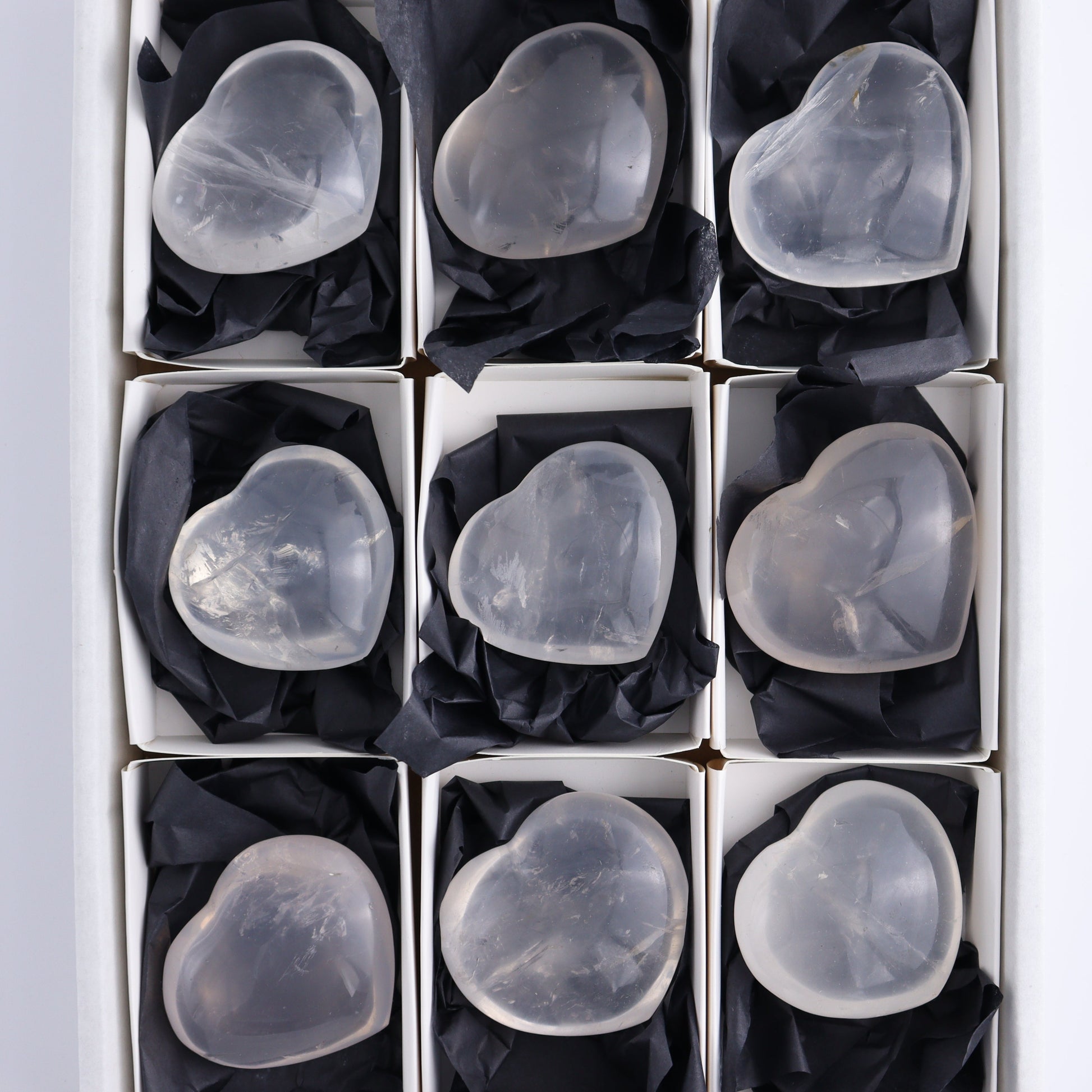 Girasol Quartz Hearts Set of 9 - Expert Wholesale and Supplier of Wholesale Crystals & Bulk Gemstones, ["Girasol","Girasol Quartz","Hearts","Quartz"]
