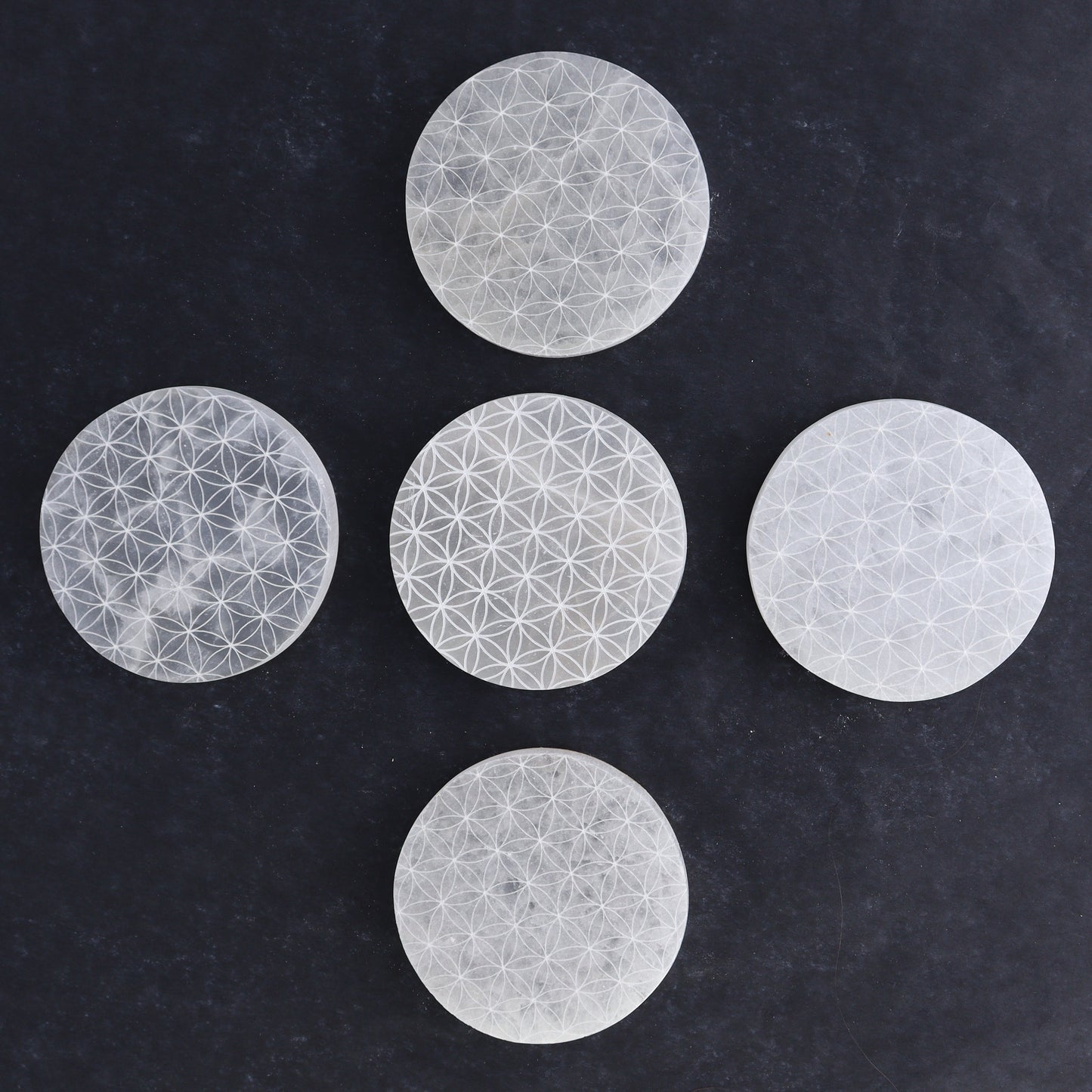 One Selenite (Satin Spar) Flower of Life Round Plate - Expert Wholesale and Supplier of Wholesale Crystals & Bulk Gemstones, ["close_30","Morocco","Round Dish","Selenite"]