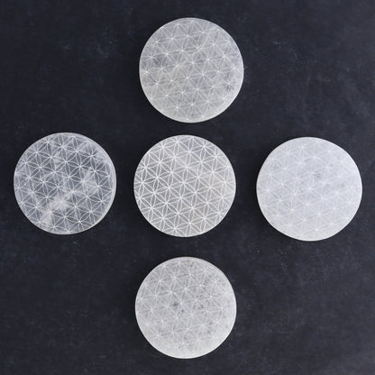 One Selenite (Satin Spar) Flower of Life Round Plate - Expert Wholesale and Supplier of Wholesale Crystals & Bulk Gemstones, ["close_30","Morocco","Round Dish","Selenite"]