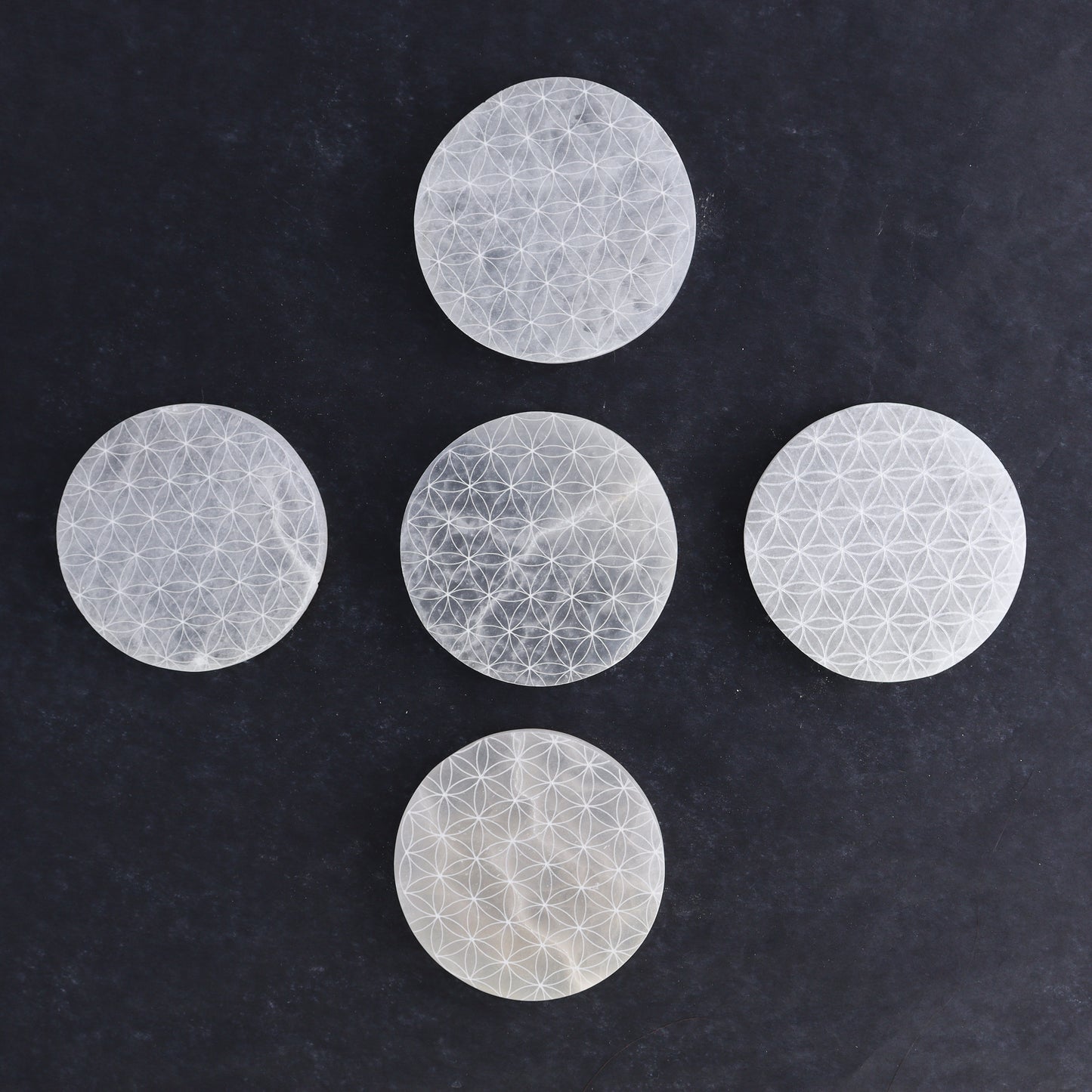 One Selenite (Satin Spar) Flower of Life Round Plate - Expert Wholesale and Supplier of Wholesale Crystals & Bulk Gemstones, ["close_30","Morocco","Round Dish","Selenite"]