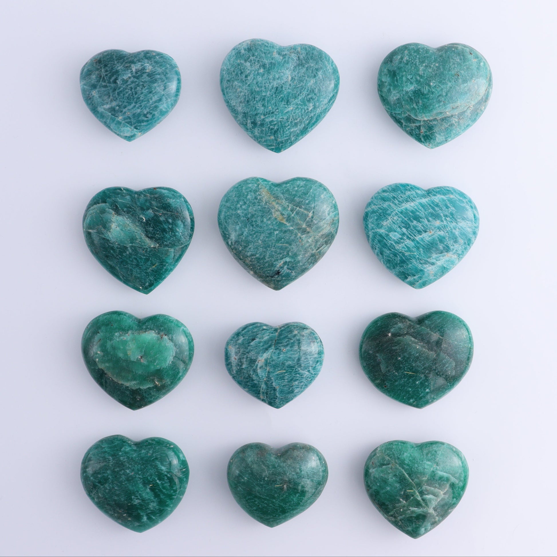 Amazonite Hearts Set of 12 - Expert Wholesale and Supplier of Wholesale Crystals & Bulk Gemstones, ["Amazonite","Hearts","Madagascar"]