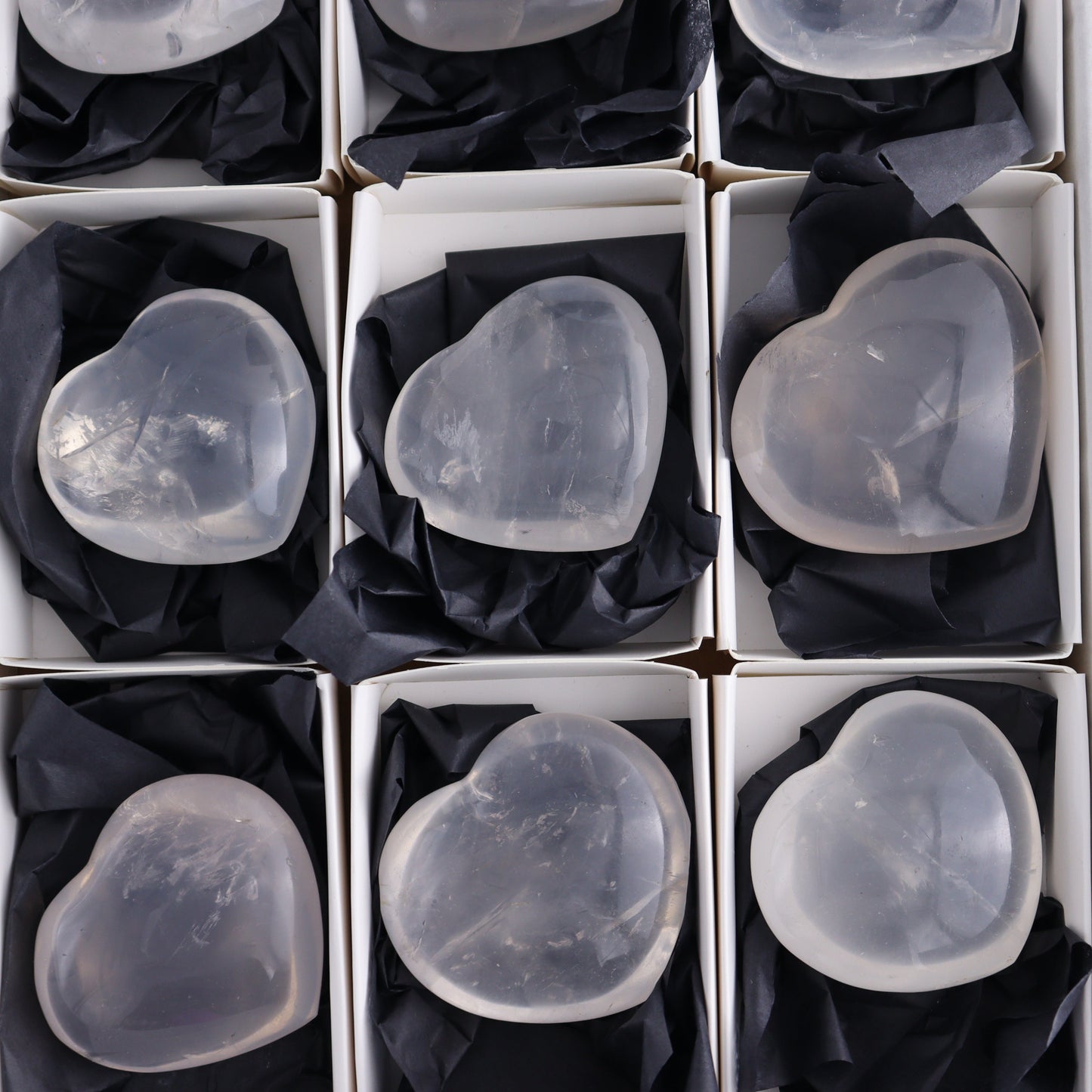 Girasol Quartz Hearts Set of 9 - Expert Wholesale and Supplier of Wholesale Crystals & Bulk Gemstones, ["Girasol","Girasol Quartz","Hearts","Quartz"]