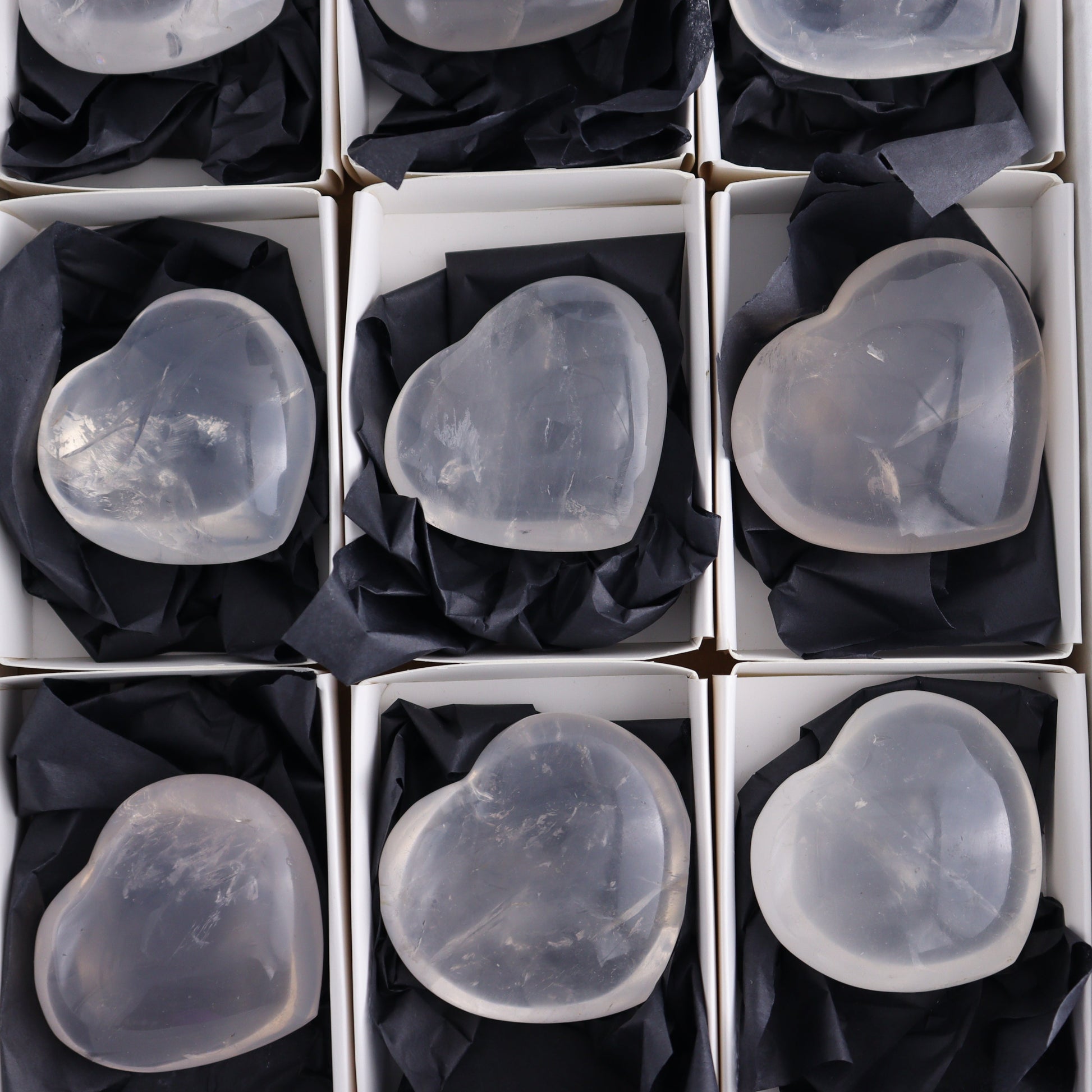 Girasol Quartz Hearts Set of 9 - Expert Wholesale and Supplier of Wholesale Crystals & Bulk Gemstones, ["Girasol","Girasol Quartz","Hearts","Quartz"]