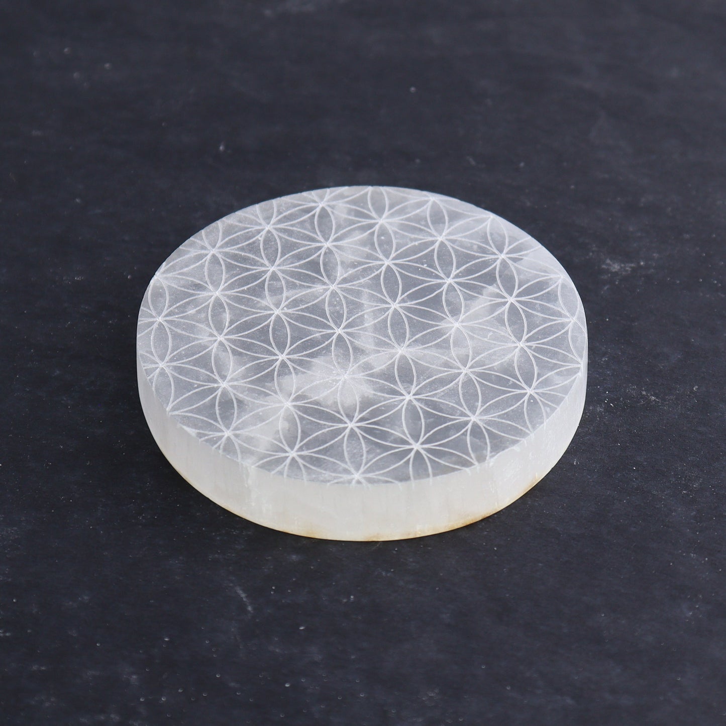 One Selenite (Satin Spar) Flower of Life Round Plate - Expert Wholesale and Supplier of Wholesale Crystals & Bulk Gemstones, ["close_30","Morocco","Round Dish","Selenite"]