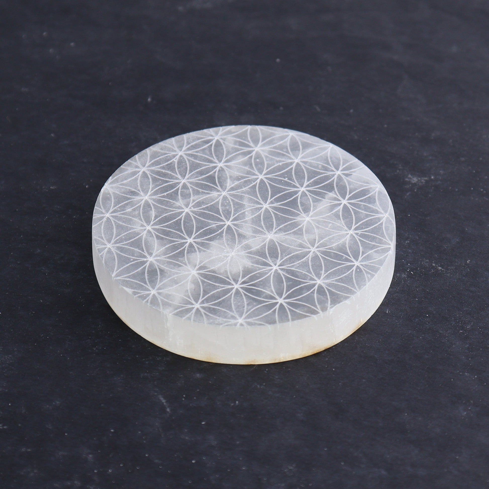 One Selenite (Satin Spar) Flower of Life Round Plate - Expert Wholesale and Supplier of Wholesale Crystals & Bulk Gemstones, ["close_30","Morocco","Round Dish","Selenite"]
