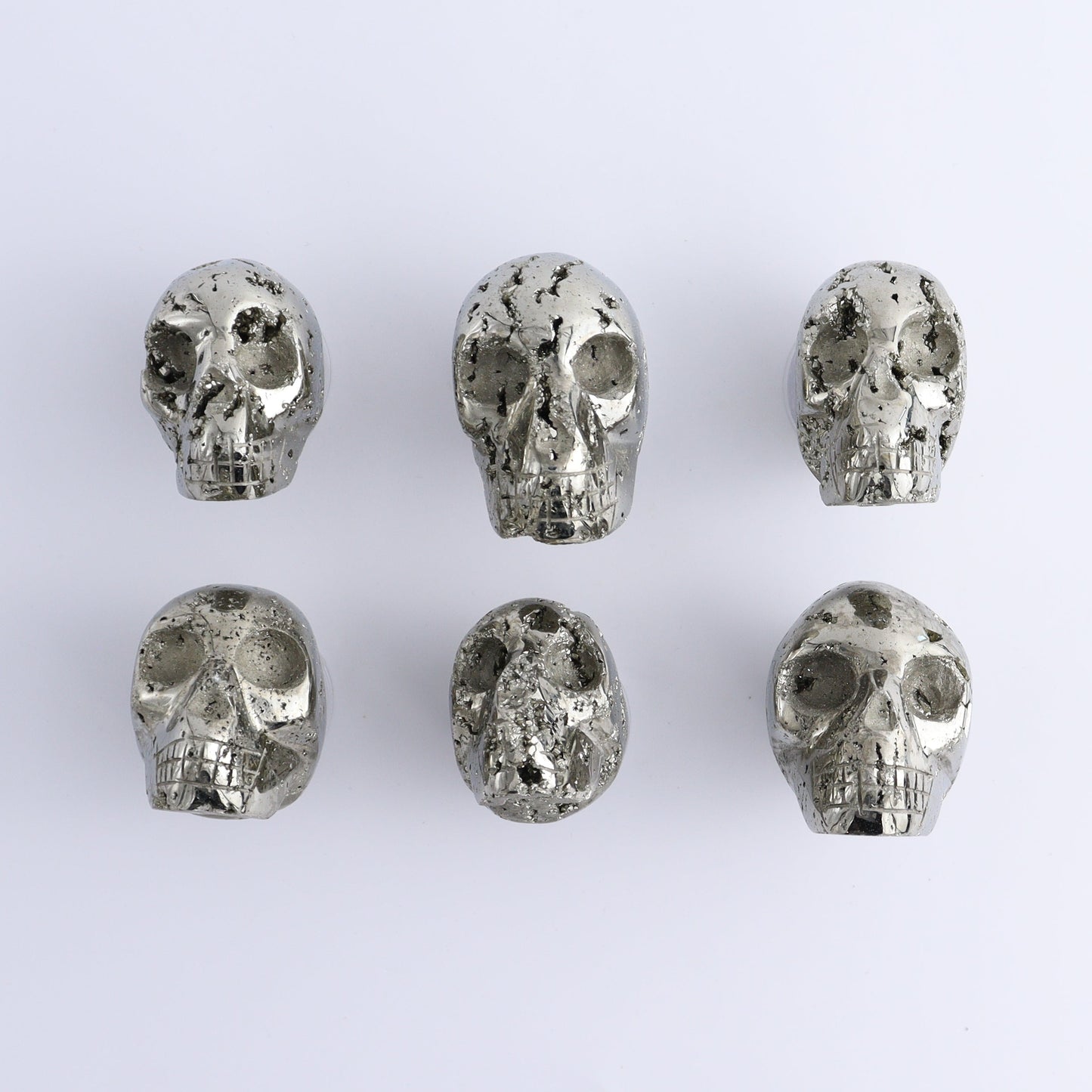 Pyrite Skulls Set of 6 - Expert Wholesale and Supplier of Wholesale Crystals & Bulk Gemstones, ["Hearts","Peru","Pyrite"]