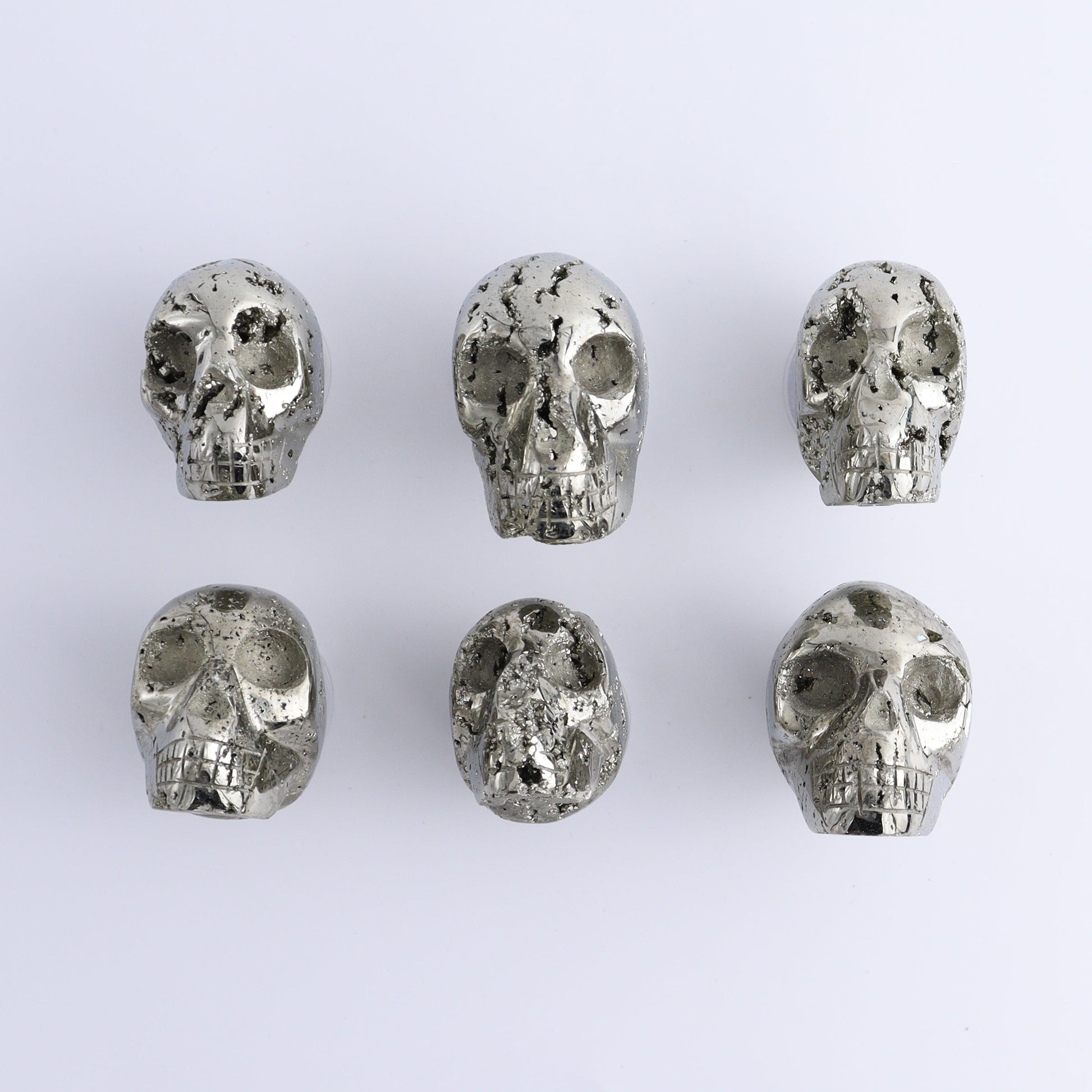 Pyrite Skulls Set of 6 - Expert Wholesale and Supplier of Wholesale Crystals & Bulk Gemstones, ["Hearts","Peru","Pyrite"]