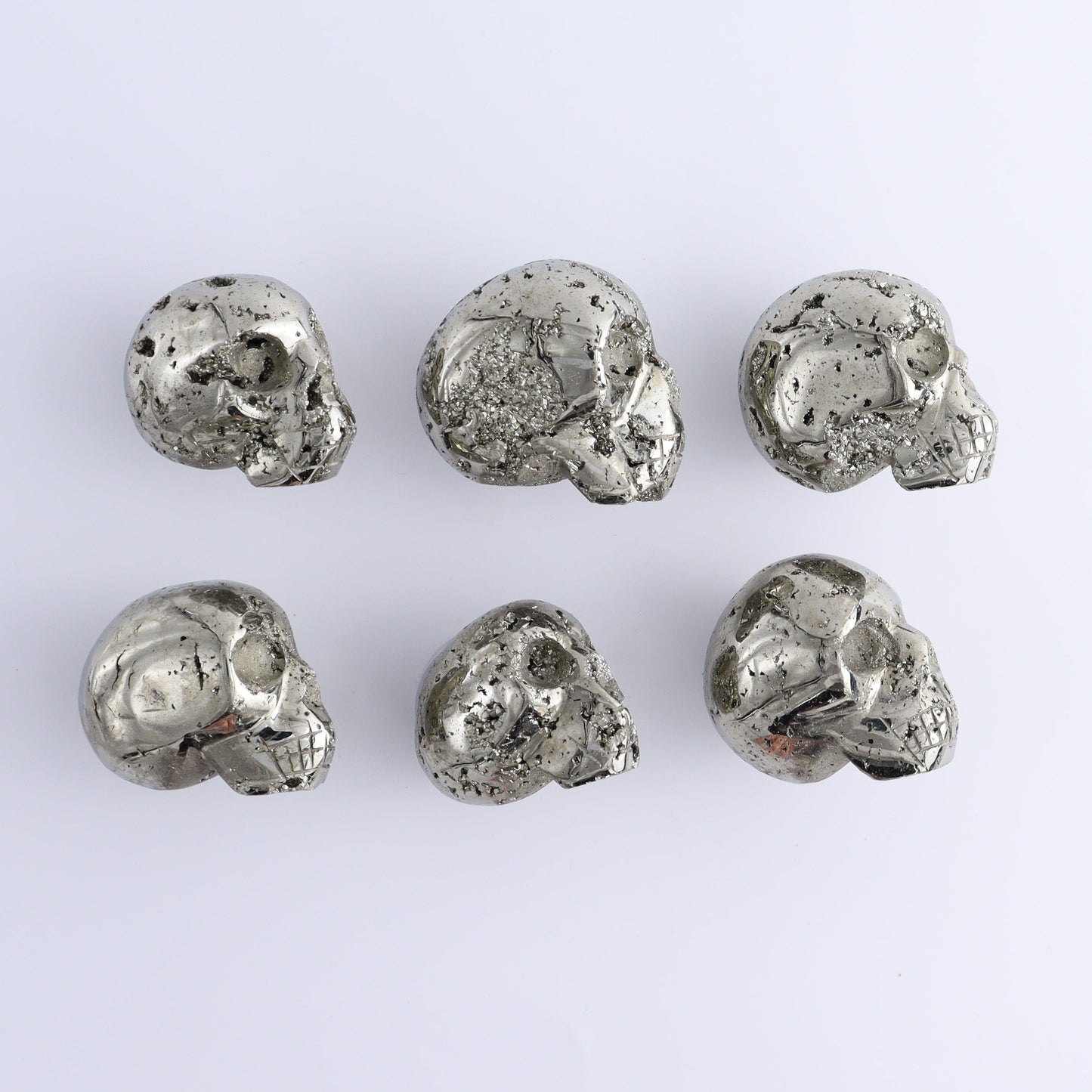 Pyrite Skulls Set of 6 - Expert Wholesale and Supplier of Wholesale Crystals & Bulk Gemstones, ["Hearts","Peru","Pyrite"]