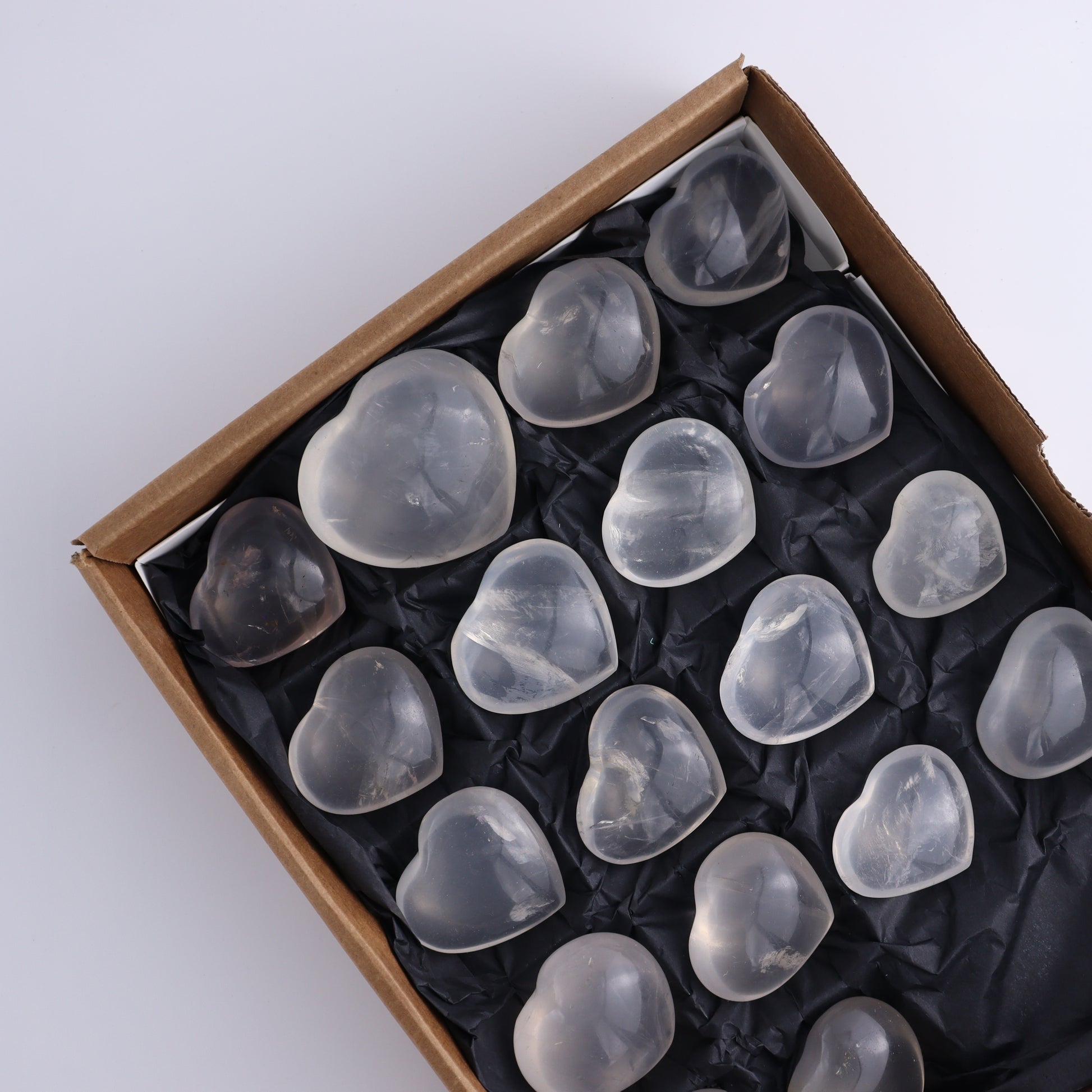 Girasol Quartz Hearts Set of 18 - Expert Wholesale and Supplier of Wholesale Crystals & Bulk Gemstones, ["Girasol","Girasol Quartz","Hearts","Quartz"]