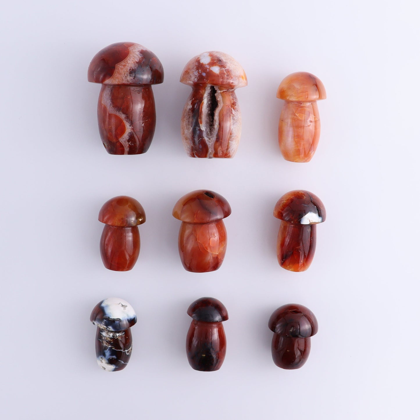 Carnelian Mushrooms Set of 9 - Expert Wholesale and Supplier of Wholesale Crystals & Bulk Gemstones, ["carnelian","Madagascar","Mushrooms"]