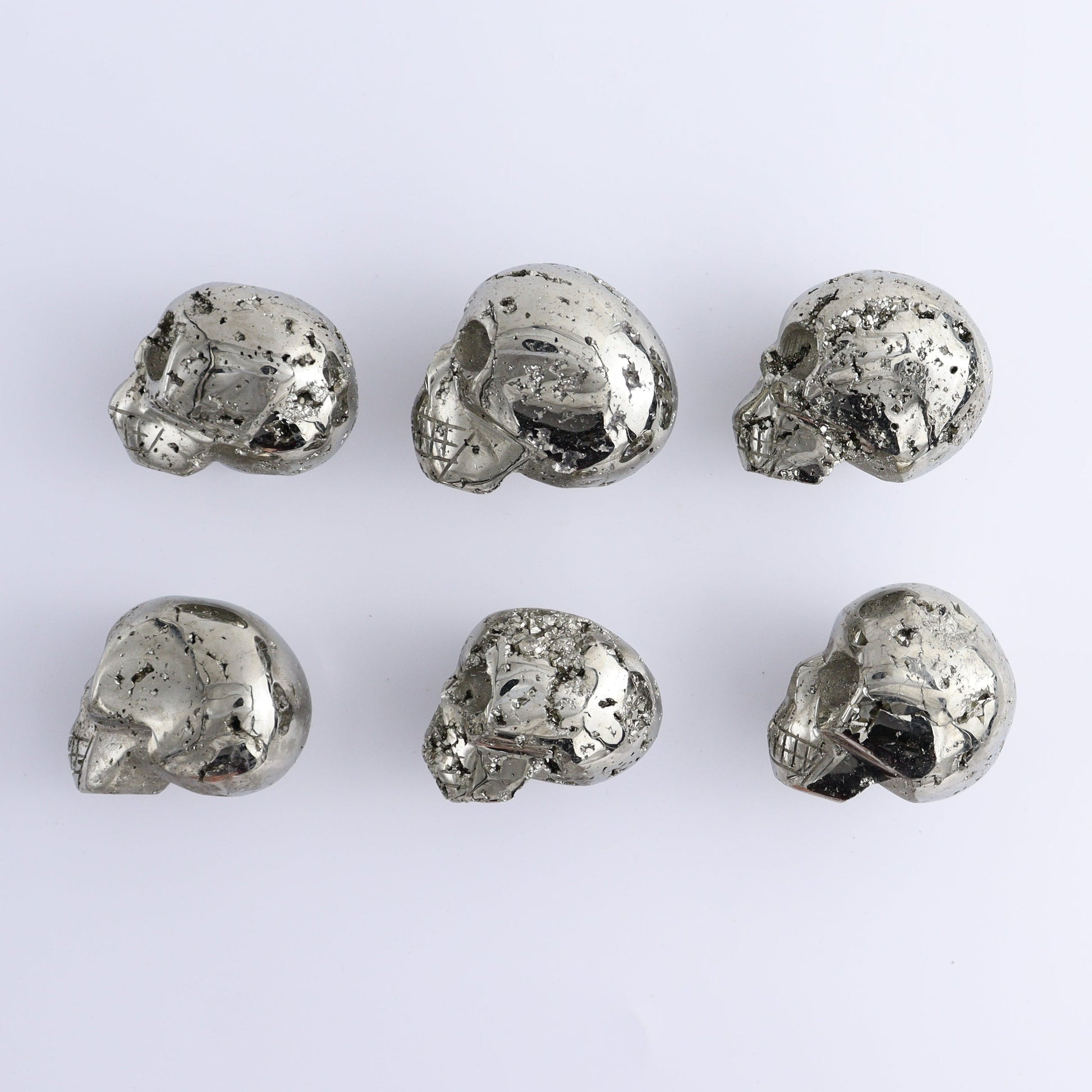 Pyrite Skulls Set of 6 - Expert Wholesale and Supplier of Wholesale Crystals & Bulk Gemstones, ["Hearts","Peru","Pyrite"]