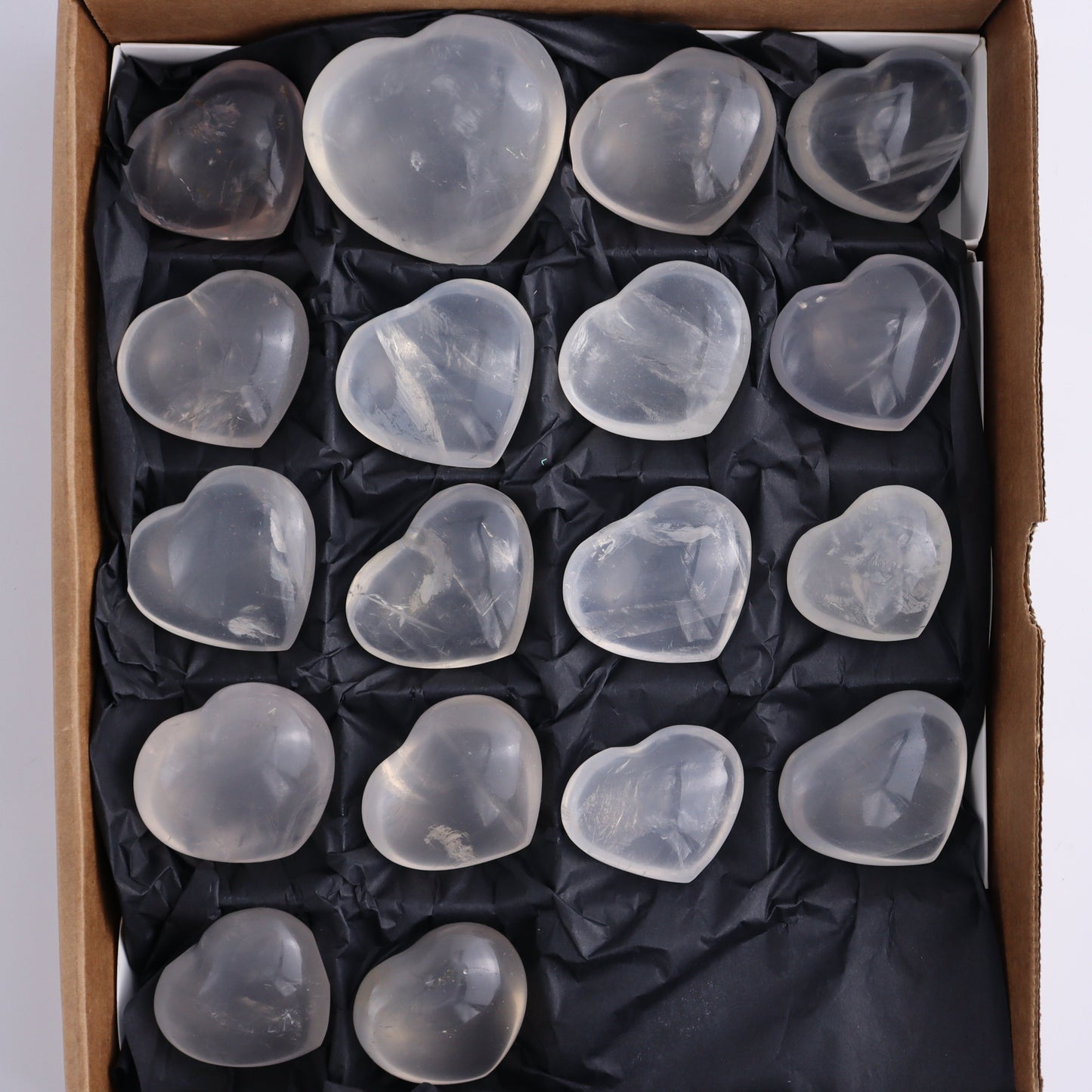 Girasol Quartz Hearts Set of 18 - Expert Wholesale and Supplier of Wholesale Crystals & Bulk Gemstones, ["Girasol","Girasol Quartz","Hearts","Quartz"]