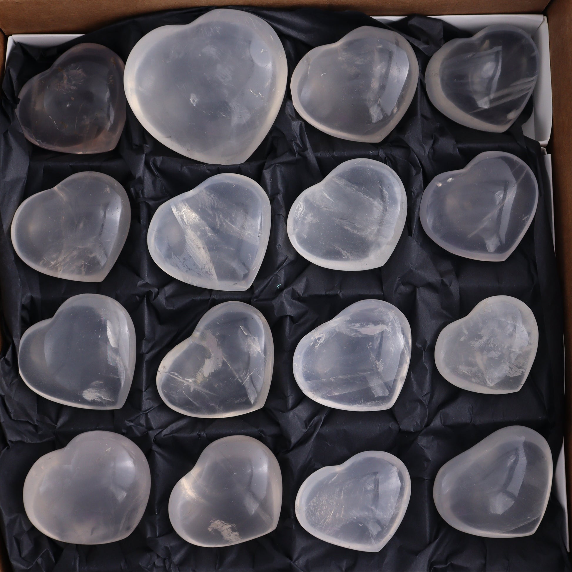 Girasol Quartz Hearts Set of 18 - Expert Wholesale and Supplier of Wholesale Crystals & Bulk Gemstones, ["Girasol","Girasol Quartz","Hearts","Quartz"]