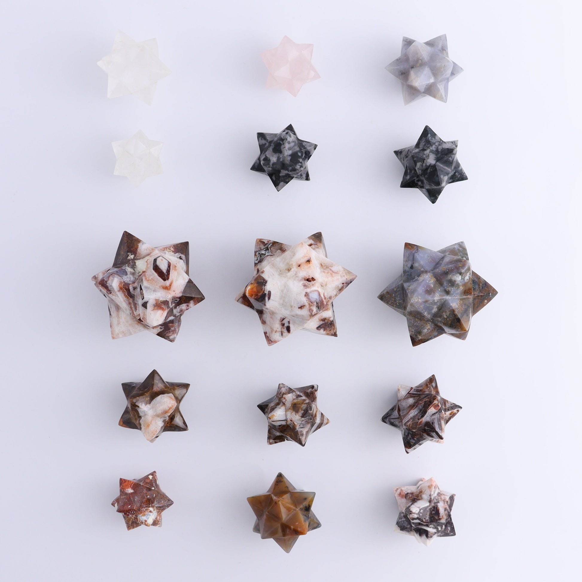 Mixed Stones Stars Set of 15 - Expert Wholesale and Supplier of Wholesale Crystals & Bulk Gemstones, ["jasper","Quartz","Rose Quartz","stars"]