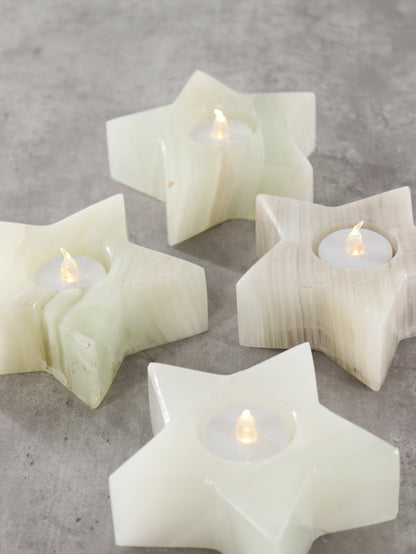 White and Green Onyx Star Candle Holders Set of 4 - Expert Wholesale and Supplier of Wholesale Crystals & Bulk Gemstones, ["Accessories","Candle Holder","Catalog Onyx","Mexico","Onyx"]