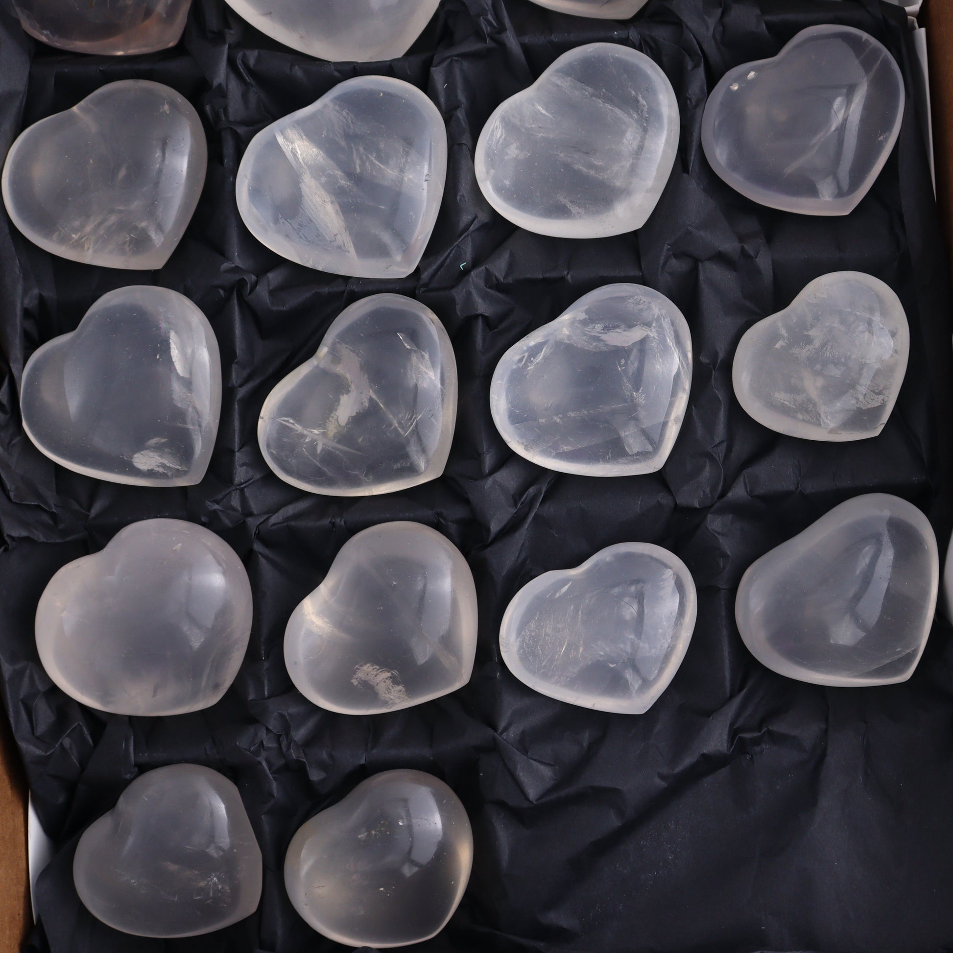 Girasol Quartz Hearts Set of 18 - Expert Wholesale and Supplier of Wholesale Crystals & Bulk Gemstones, ["Girasol","Girasol Quartz","Hearts","Quartz"]