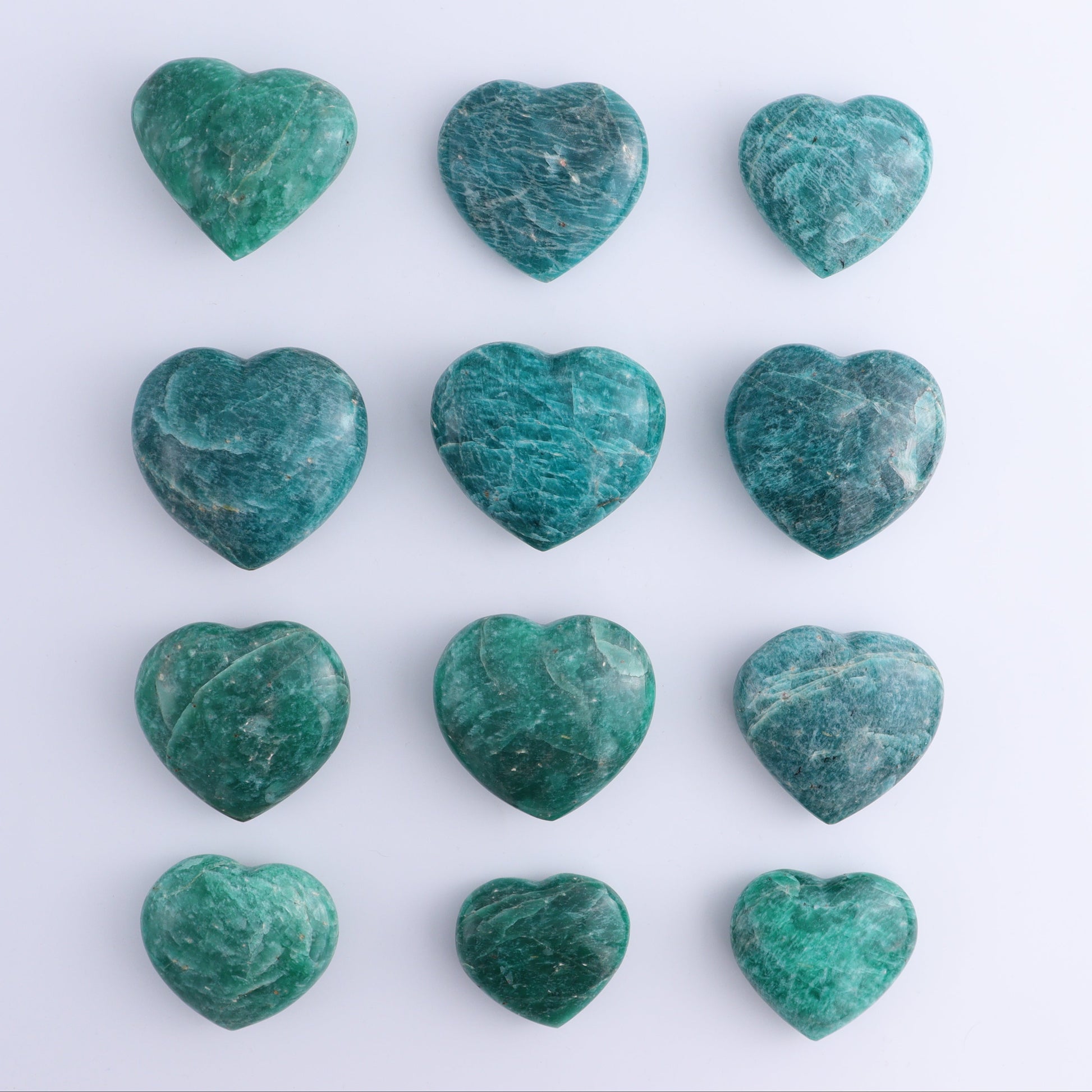 Amazonite Hearts Set of 12 - Expert Wholesale and Supplier of Wholesale Crystals & Bulk Gemstones, ["Amazonite","Hearts","Madagascar"]
