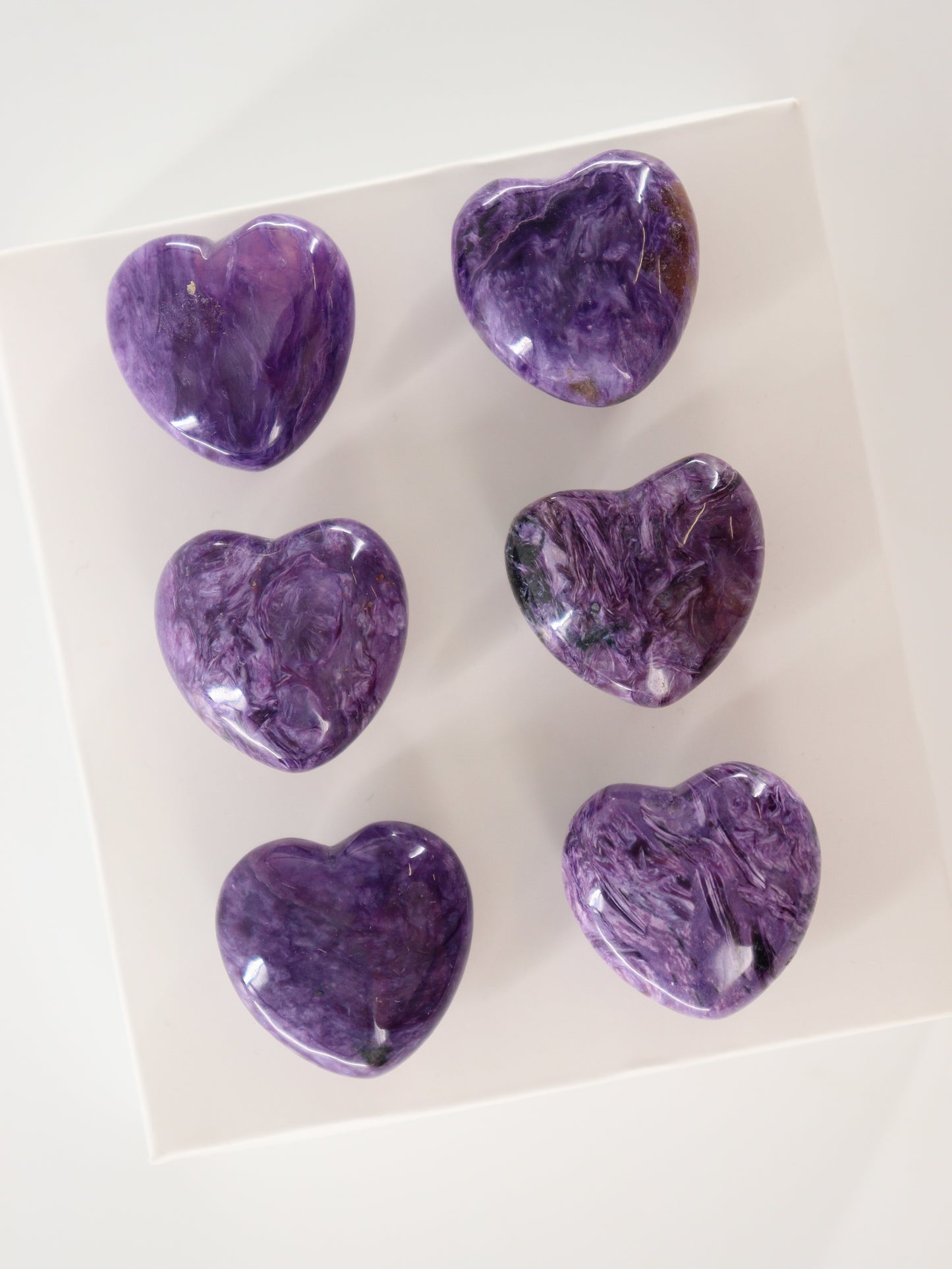 Charoite Hearts Set of 6 - Expert Supplier of Wholesale Crystals & Bulk Gemstones