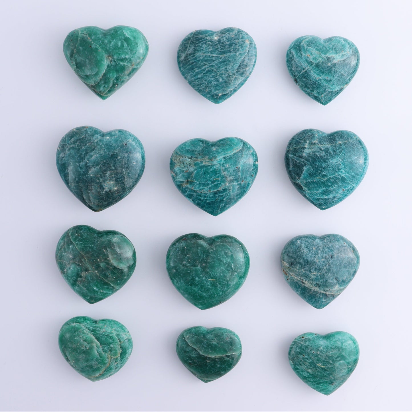 Amazonite Hearts Set of 12 - Expert Wholesale and Supplier of Wholesale Crystals & Bulk Gemstones, ["Amazonite","Hearts","Madagascar"]