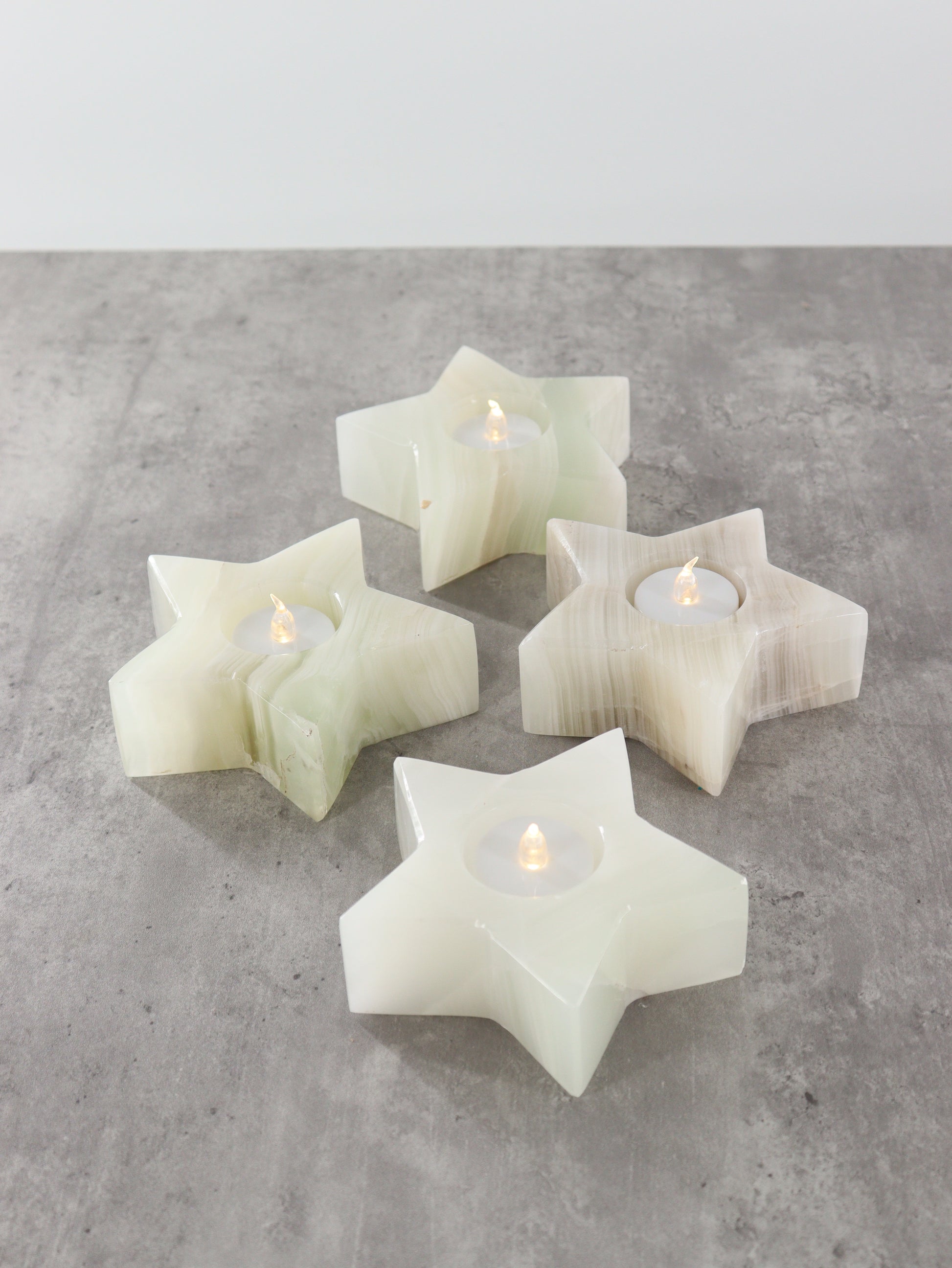 White and Green Onyx Star Candle Holders Set of 4 - Expert Wholesale and Supplier of Wholesale Crystals & Bulk Gemstones, ["Accessories","Candle Holder","Catalog Onyx","Mexico","Onyx"]