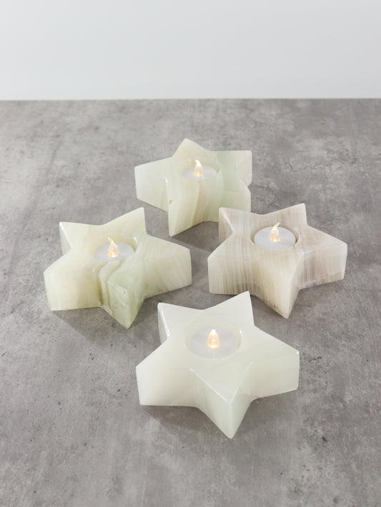 White and Green Onyx Star Candle Holders Set of 4 - Expert Wholesale and Supplier of Wholesale Crystals & Bulk Gemstones, ["Accessories","Candle Holder","Catalog Onyx","Mexico","Onyx"]