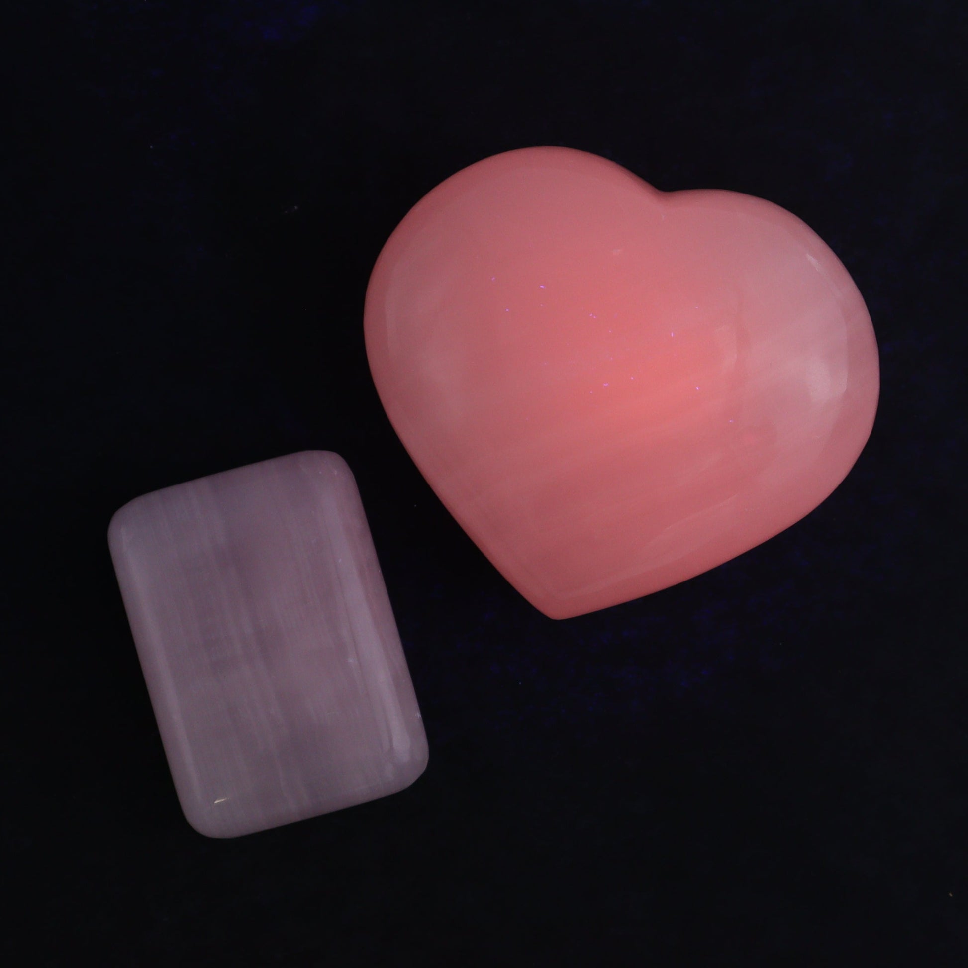 Pink Mangano Calcite Rectangles and Hearts Set of 6 - Expert Wholesale and Supplier of Wholesale Crystals & Bulk Gemstones, ["Calcite","Hearts","Madagascar","Pink Calcite","Rectangle"]