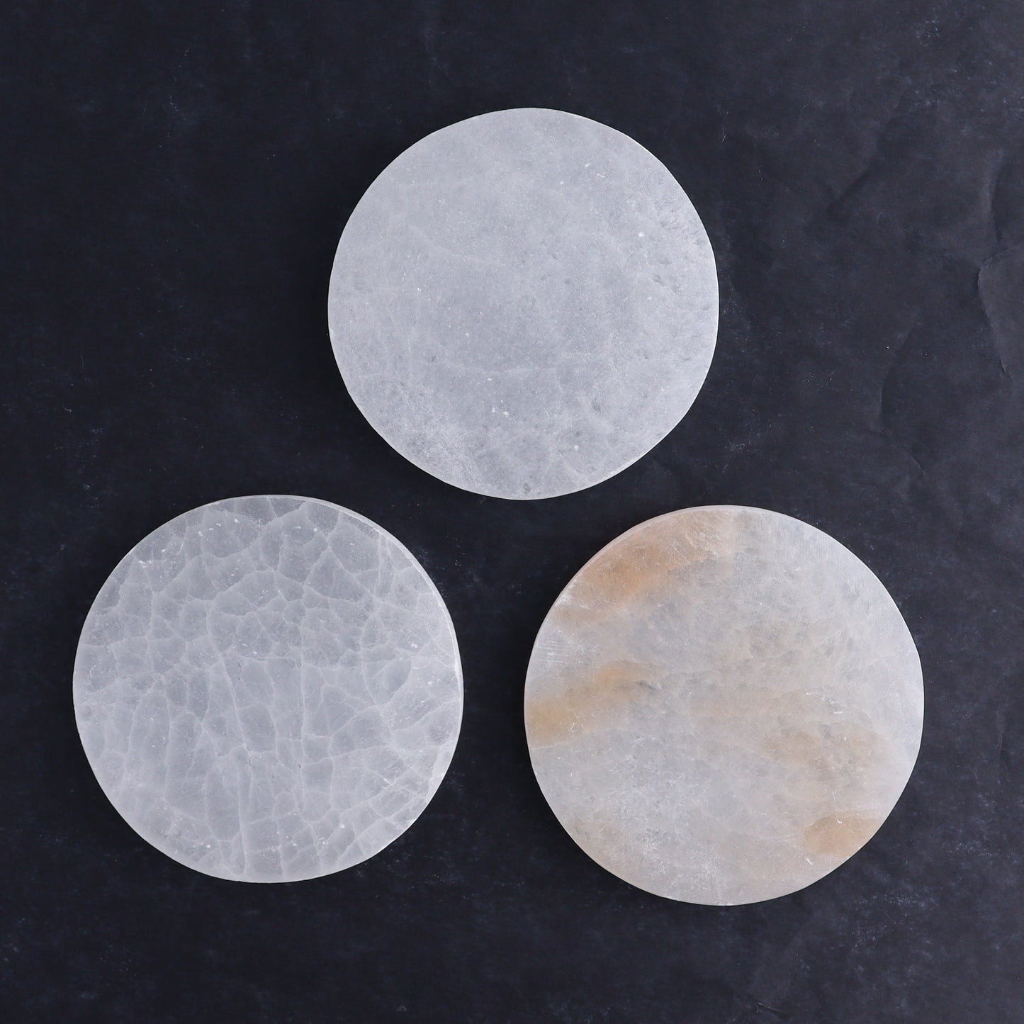 One Selenite (Satin Spar) Round Charging Plate - Expert Wholesale and Supplier of Wholesale Crystals & Bulk Gemstones, ["close_30","Morocco","Round Dish","Selenite"]