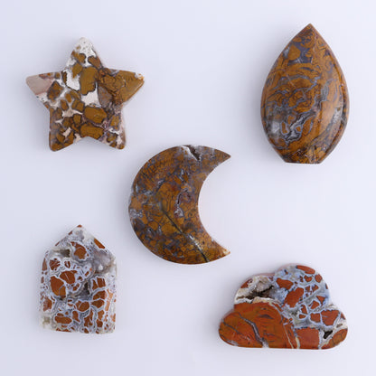 Brecciated Jasper Moons, Stars, Towers, Clouds, and Flames Set of 11