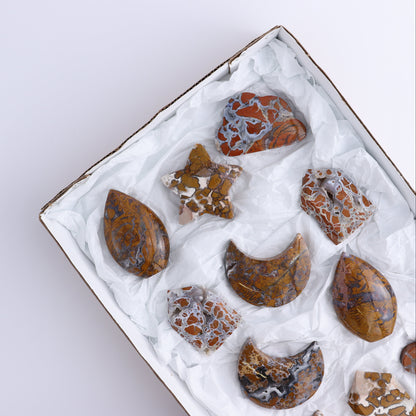Brecciated Jasper Moons, Stars, Towers, Clouds, and Flames Set of 11