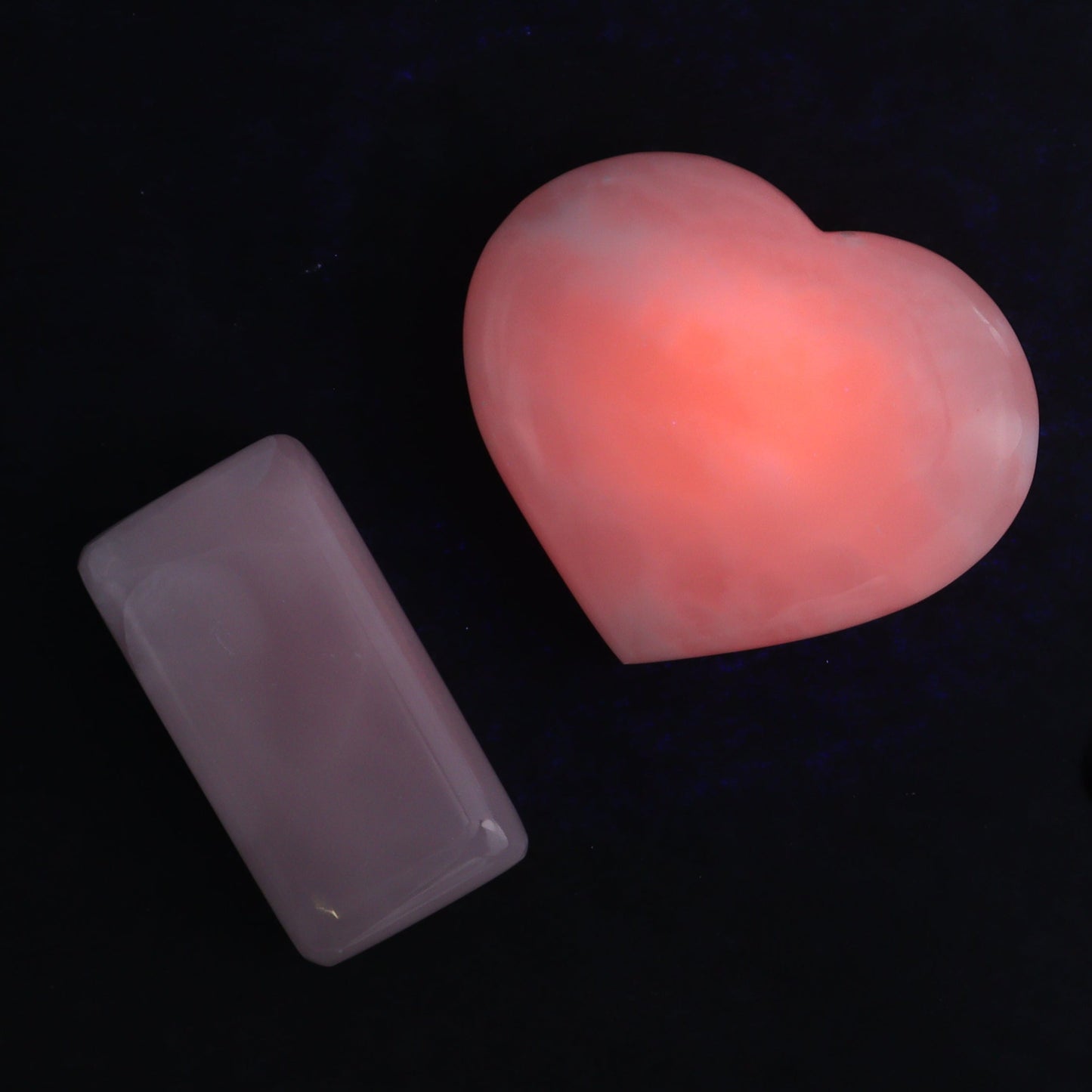 Pink Mangano Calcite Rectangles and Hearts Set of 6 - Expert Wholesale and Supplier of Wholesale Crystals & Bulk Gemstones, ["Calcite","Hearts","Madagascar","Pink Calcite","Rectangle"]