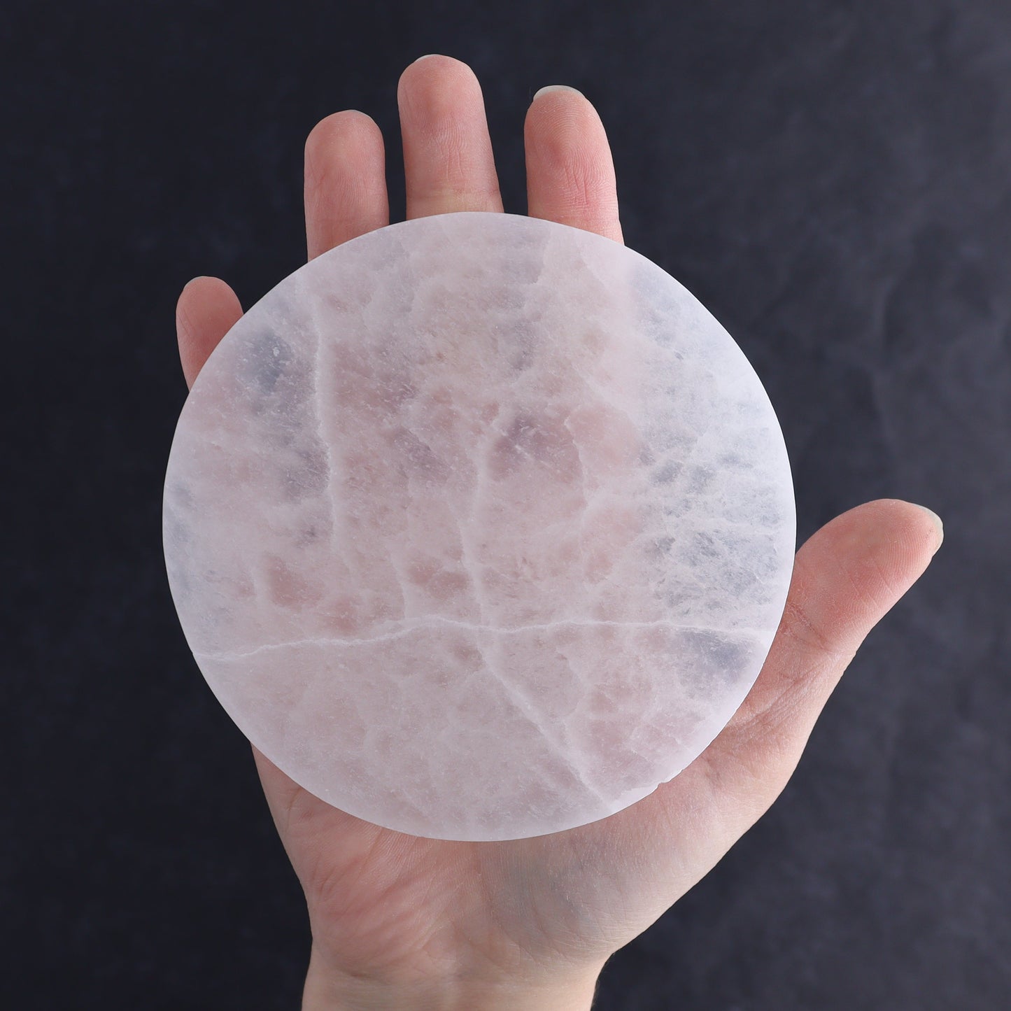 One Selenite (Satin Spar) Round Plate 10 cm - Expert Wholesale and Supplier of Wholesale Crystals & Bulk Gemstones, ["Close_30","Morocco","Round Dish","Selenite"]
