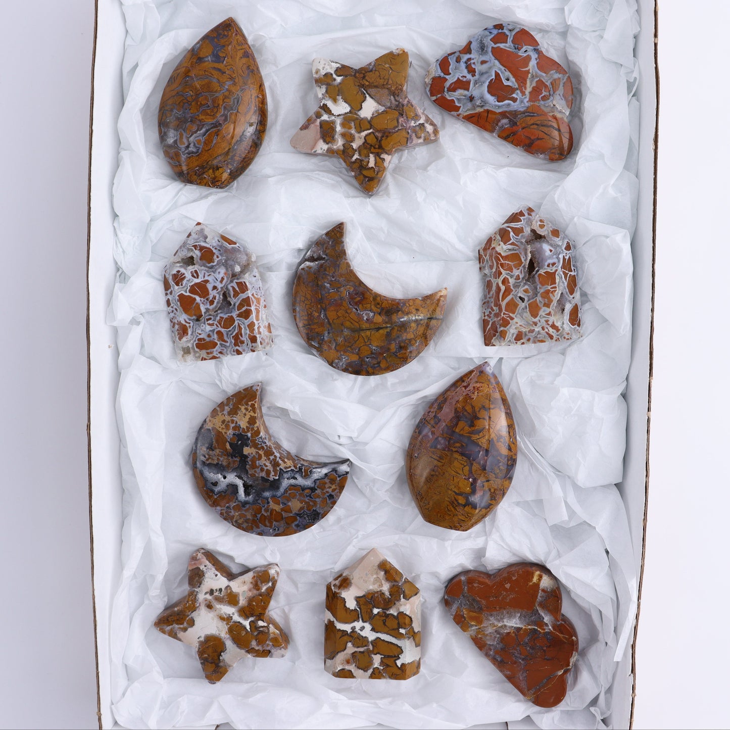 Brecciated Jasper Moons, Stars, Towers, Clouds, and Flames Set of 11