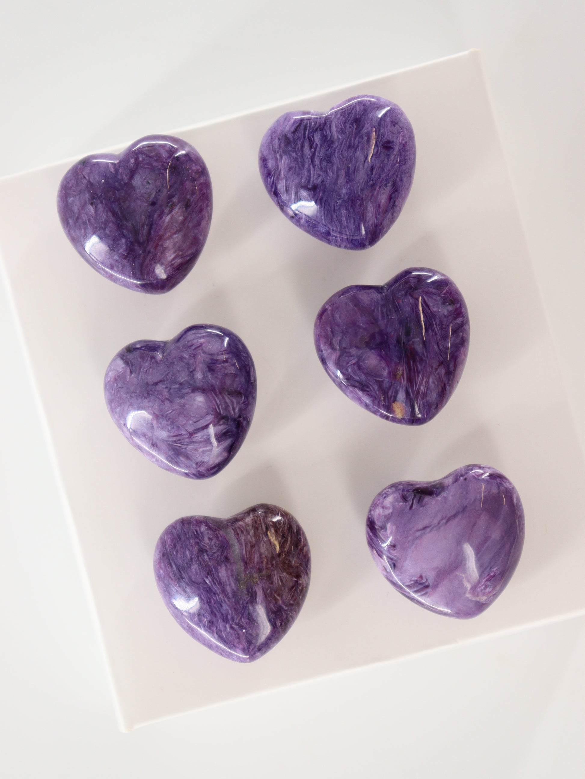 Charoite Hearts Set of 6 - Expert Supplier of Wholesale Crystals & Bulk Gemstones