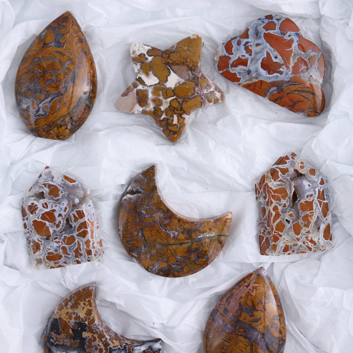 Brecciated Jasper Moons, Stars, Towers, Clouds, and Flames Set of 11