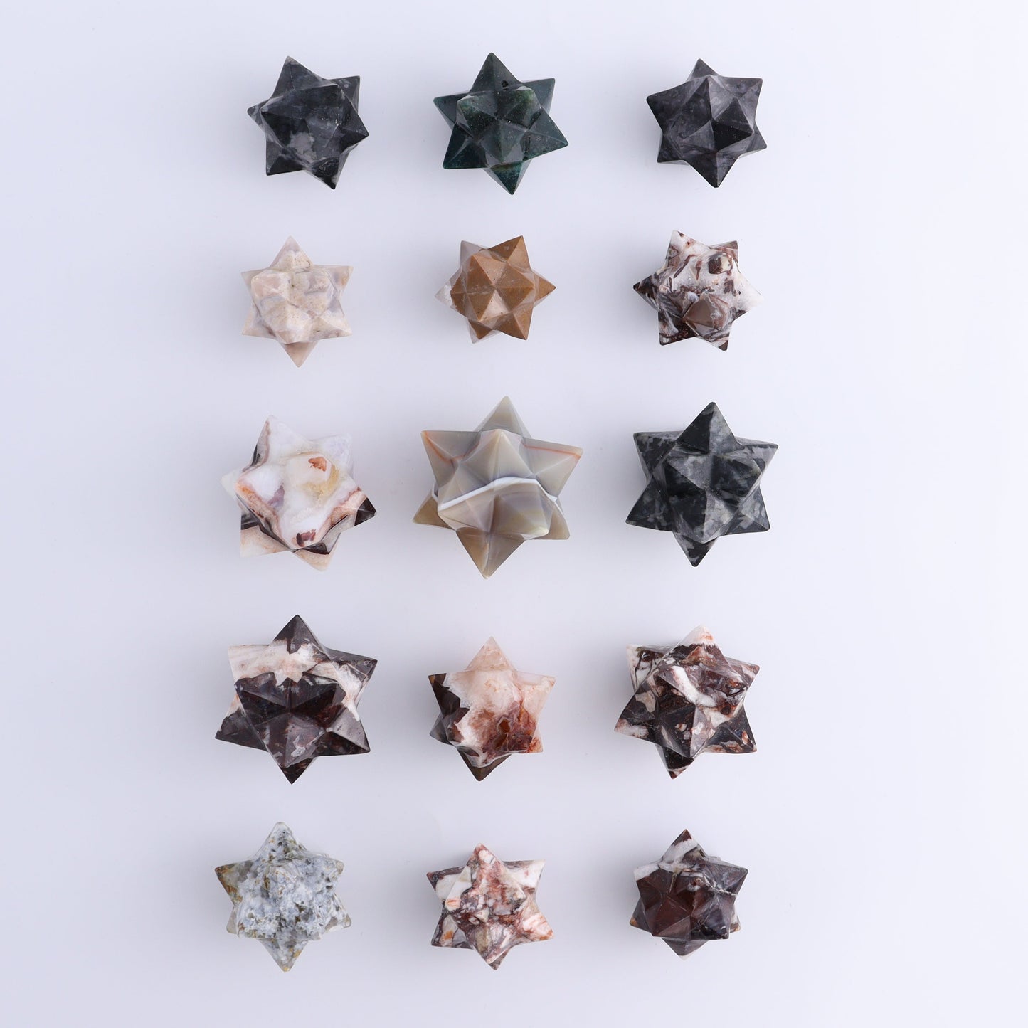 Mixed Stones Stars Set of 15 - Expert Wholesale and Supplier of Wholesale Crystals & Bulk Gemstones, ["jasper","Quartz","Rose Quartz","stars"]