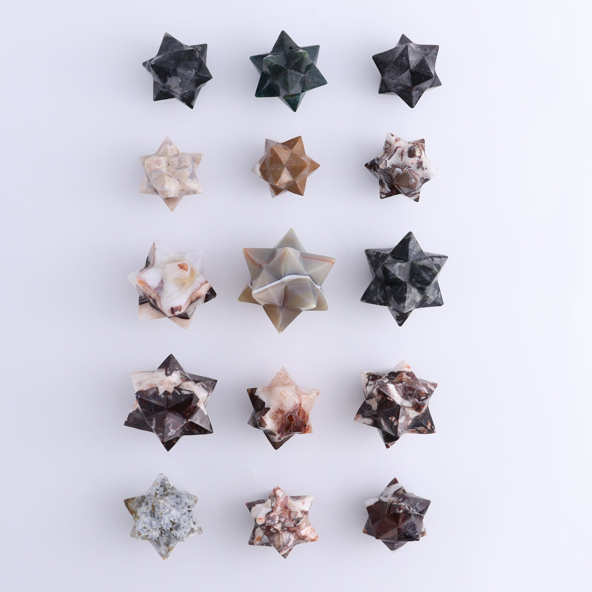 Mixed Stones Stars Set of 15 - Expert Wholesale and Supplier of Wholesale Crystals & Bulk Gemstones, ["jasper","Quartz","Rose Quartz","stars"]