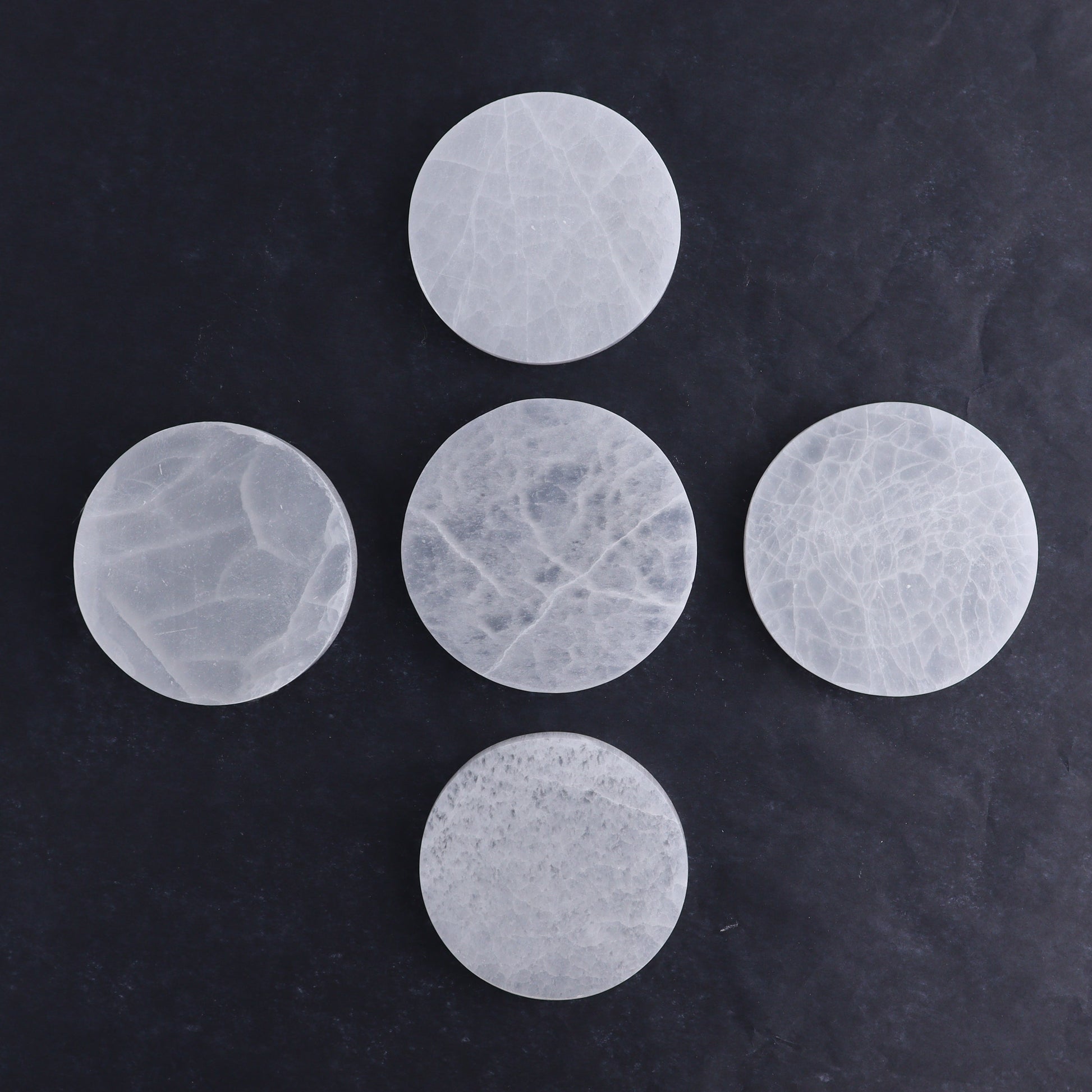 One Selenite (Satin Spar) Round Plate 10 cm - Expert Wholesale and Supplier of Wholesale Crystals & Bulk Gemstones, ["Close_30","Morocco","Round Dish","Selenite"]