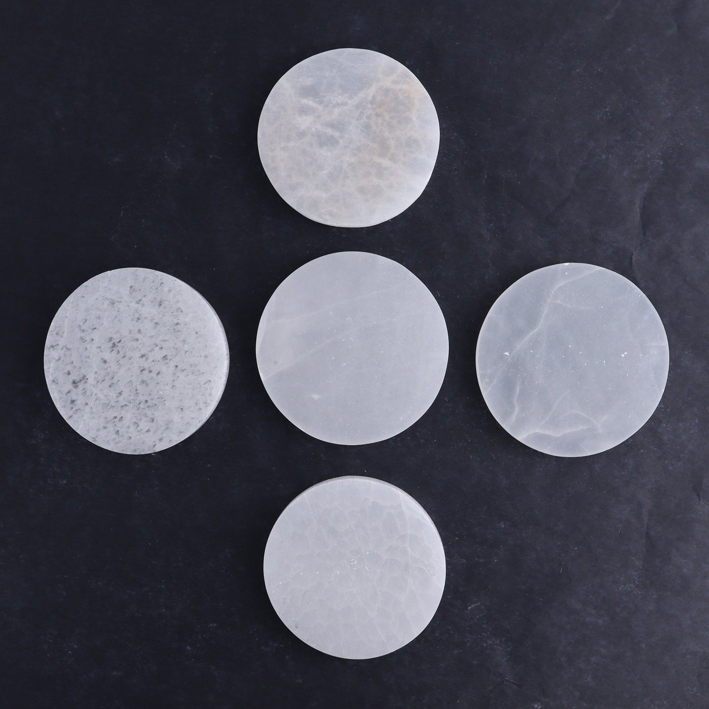 One Selenite (Satin Spar) Round Plate 10 cm - Expert Wholesale and Supplier of Wholesale Crystals & Bulk Gemstones, ["Close_30","Morocco","Round Dish","Selenite"]
